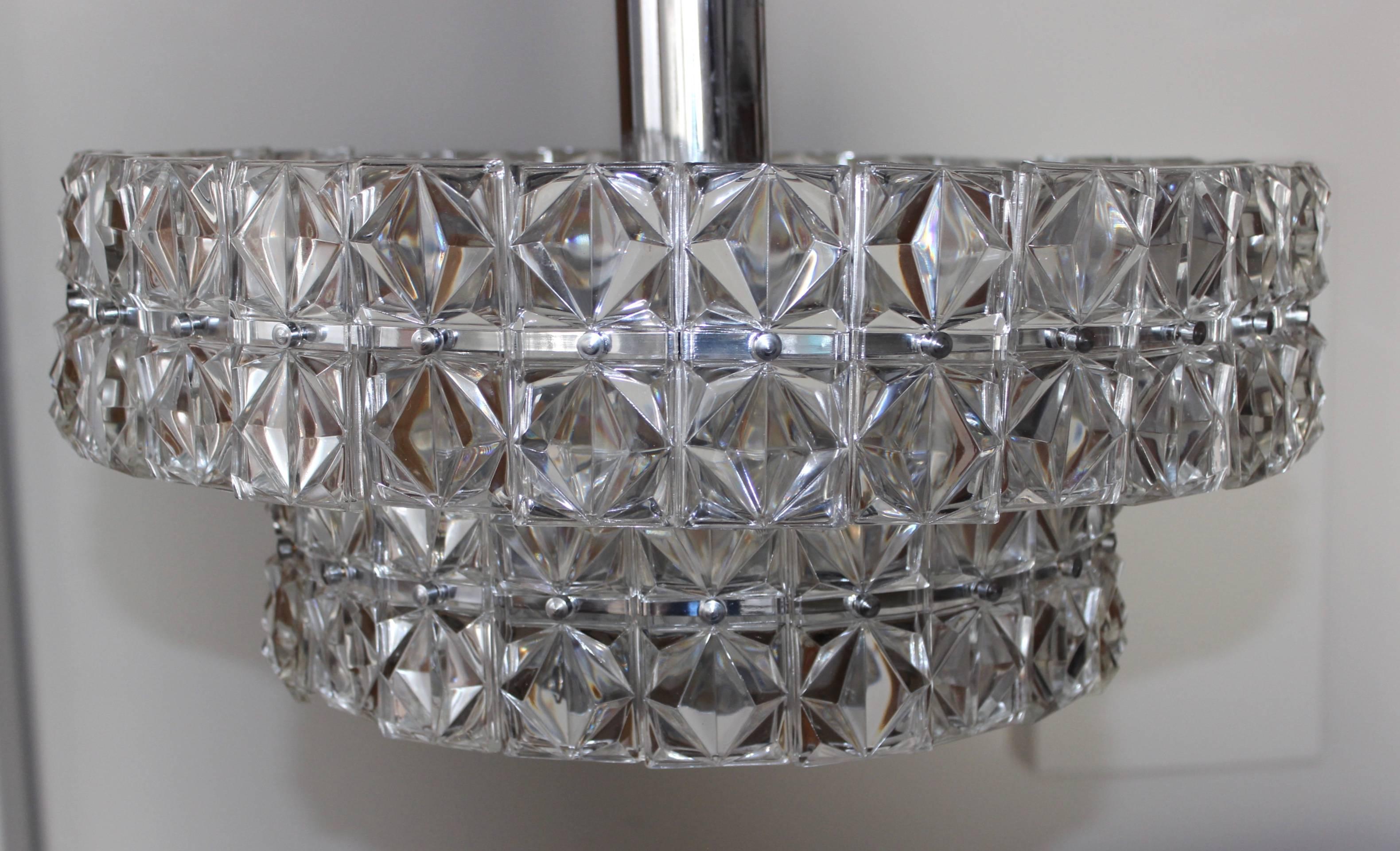 1970's Targetti Sankey Chrome and Glass Chandelier In Good Condition For Sale In New York, NY