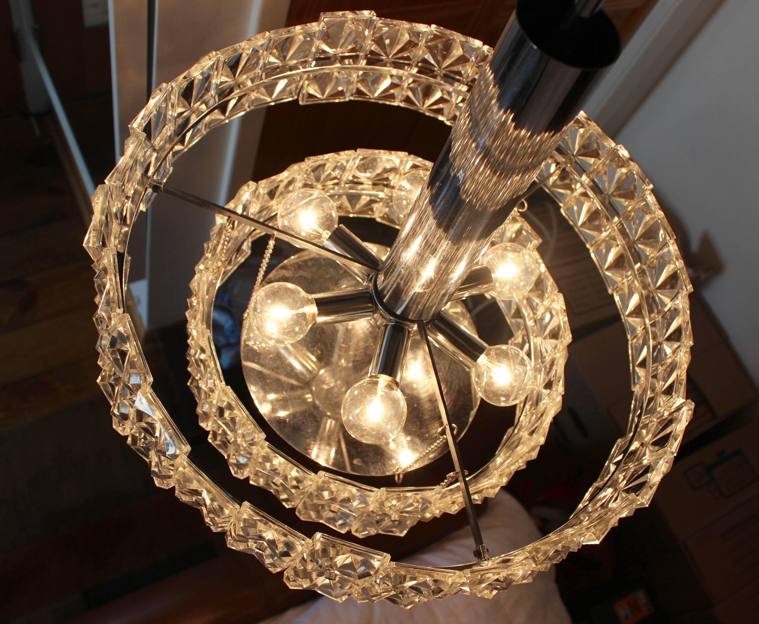 1970's Targetti Sankey Chrome and Glass Chandelier For Sale 1