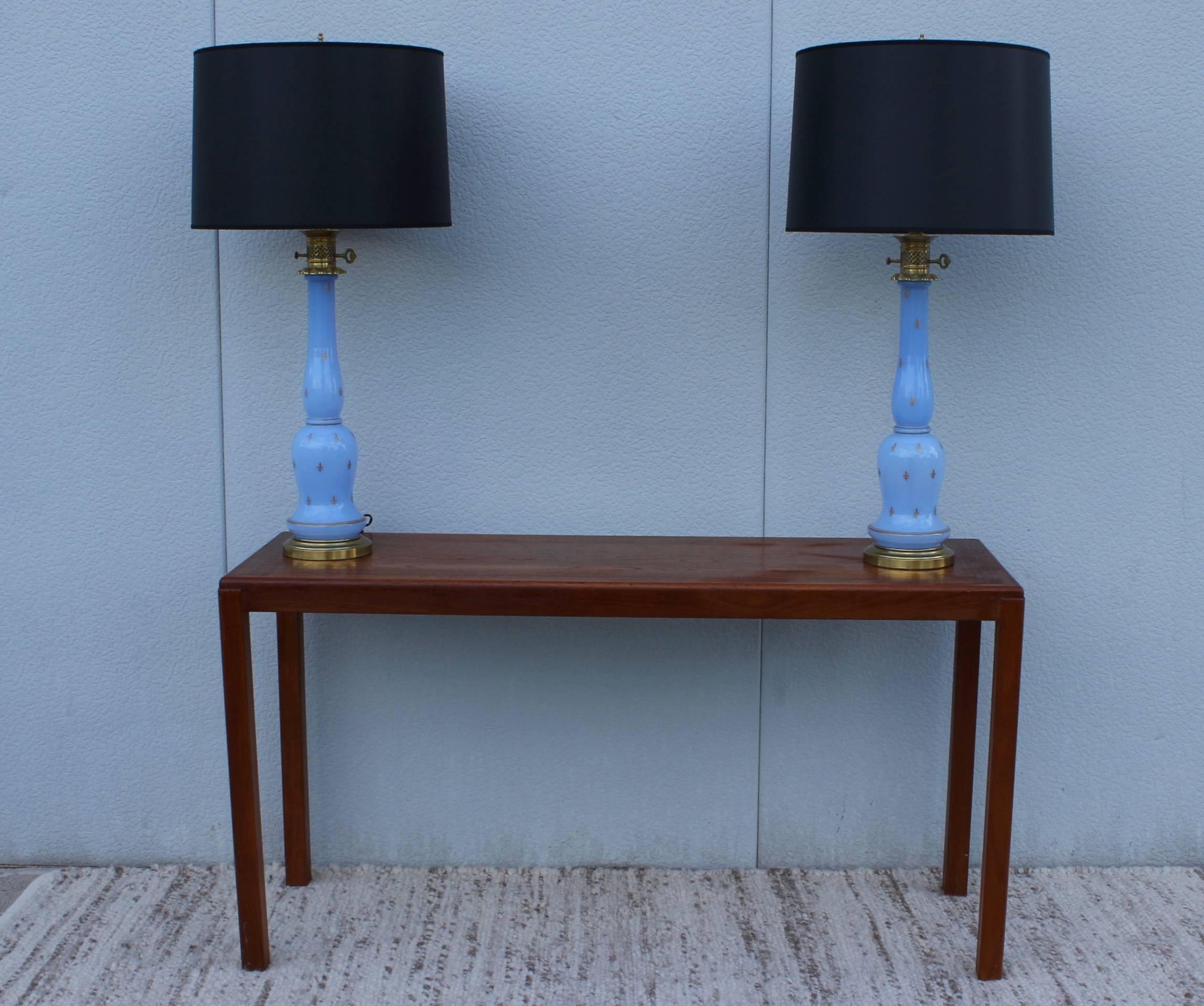 20th Century Warren Kessler Brass and Glass Table Lamps