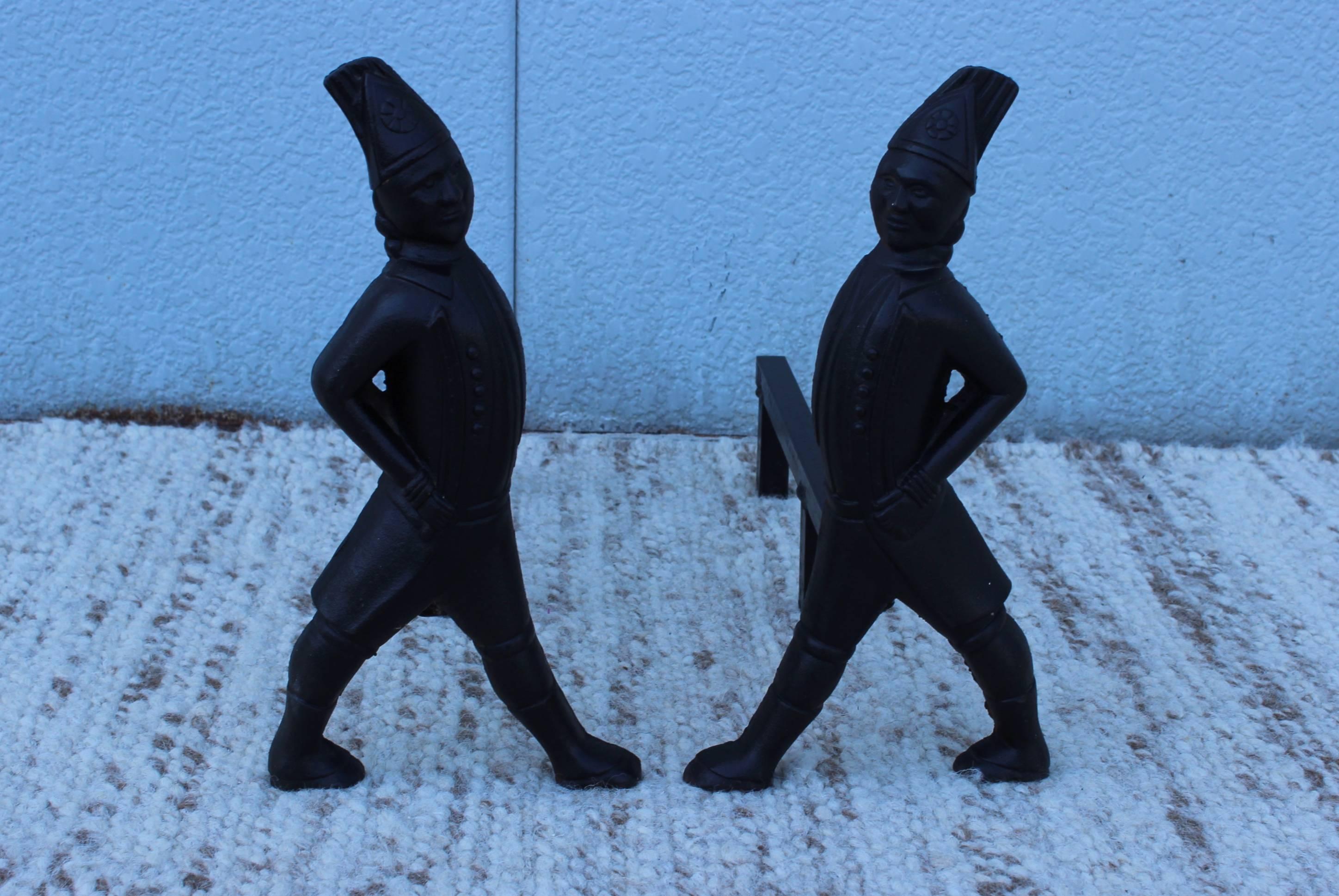 1940s Hessian soldiers cast iron andirons.