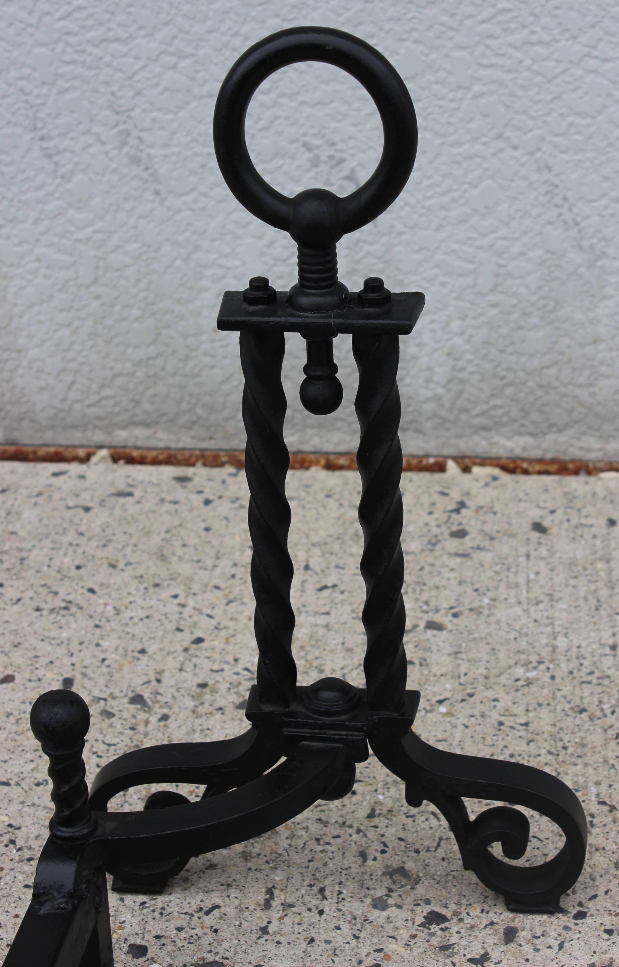 American Craftsman Bradley & Hubbard Cast Iron Andirons For Sale