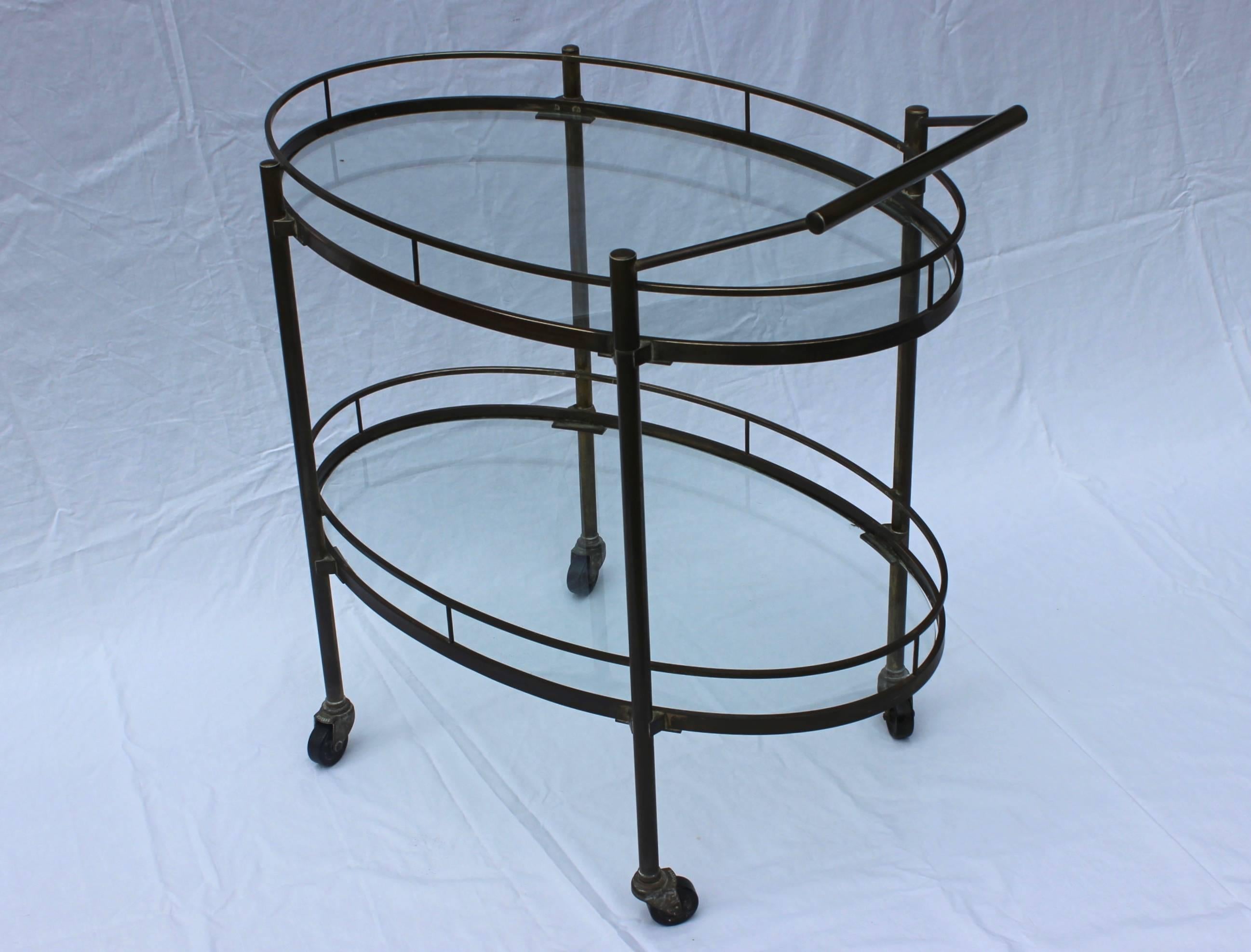 Mid-Century Modern 1950s Patinated Brass Bar Cart