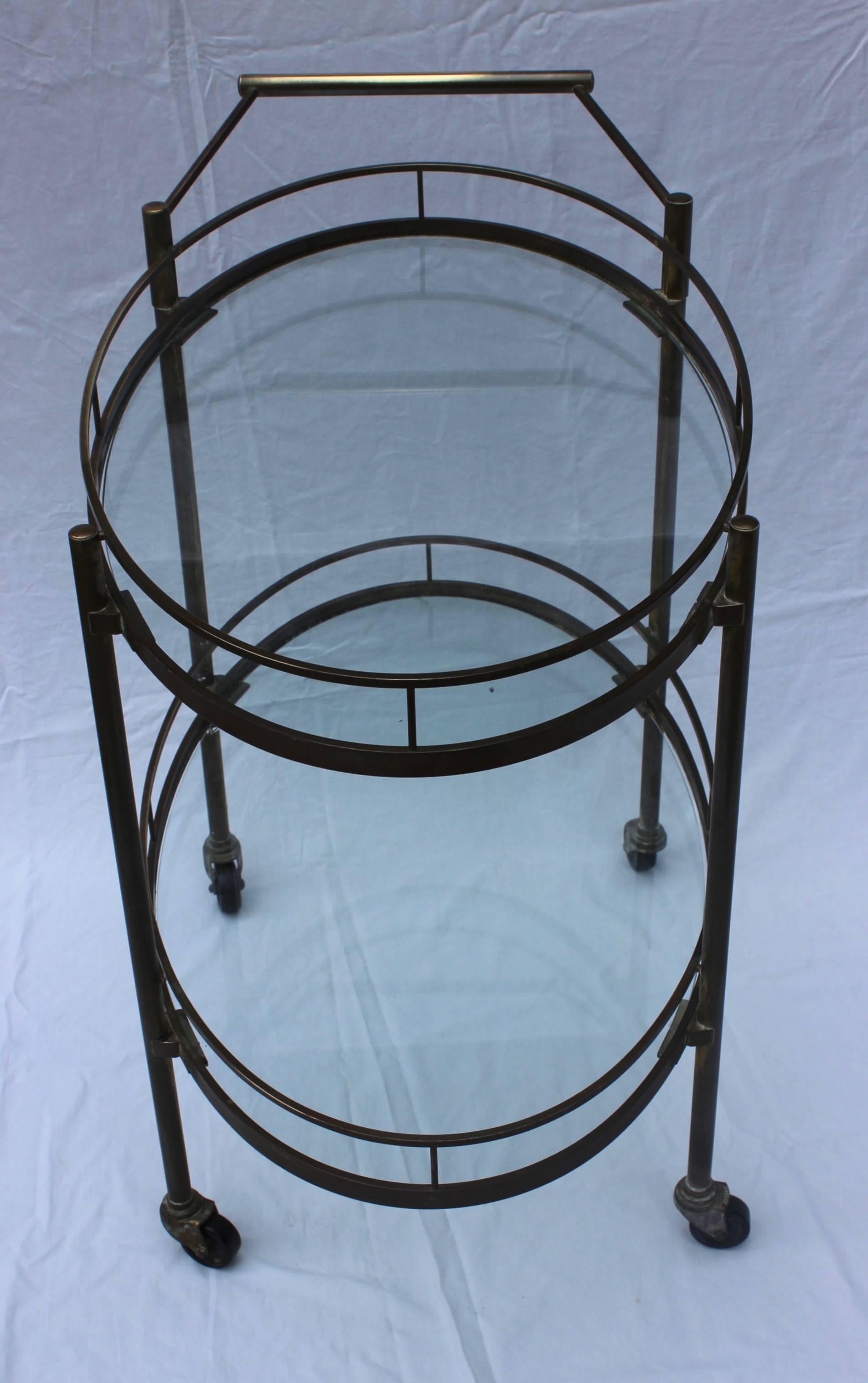 1950s Patinated Brass Bar Cart In Good Condition In New York, NY