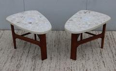 Harvey Probber Trapeze Terrazzo and Walnut Side Tables