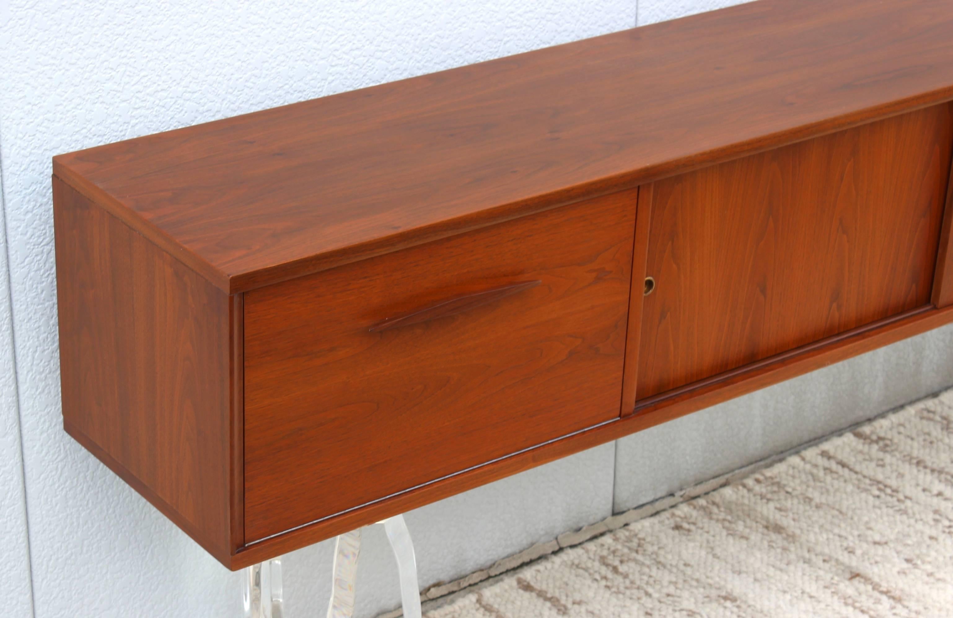 American Long Walnut Wall-Mounted Cabinet or Credenza