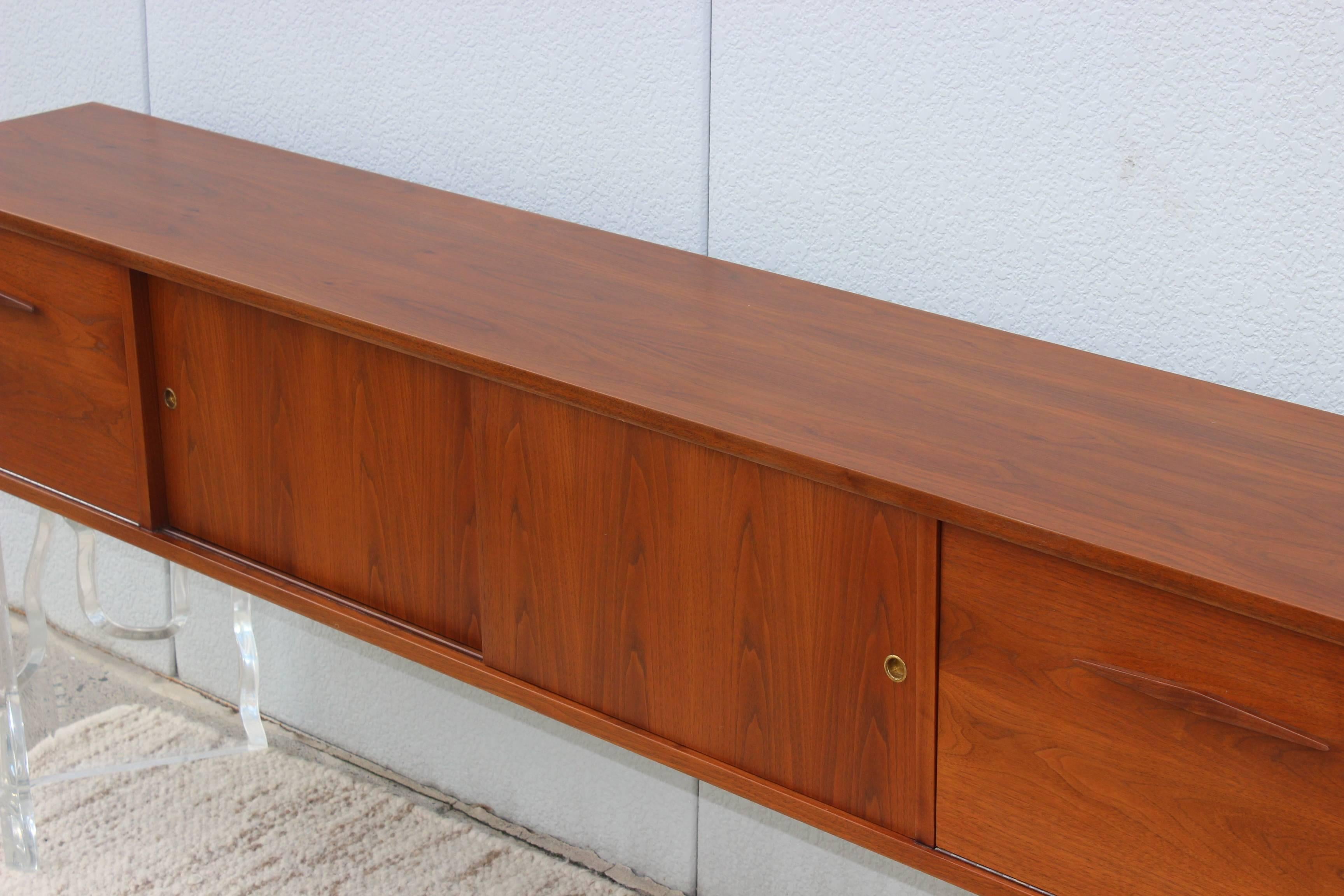 20th Century Long Walnut Wall-Mounted Cabinet or Credenza