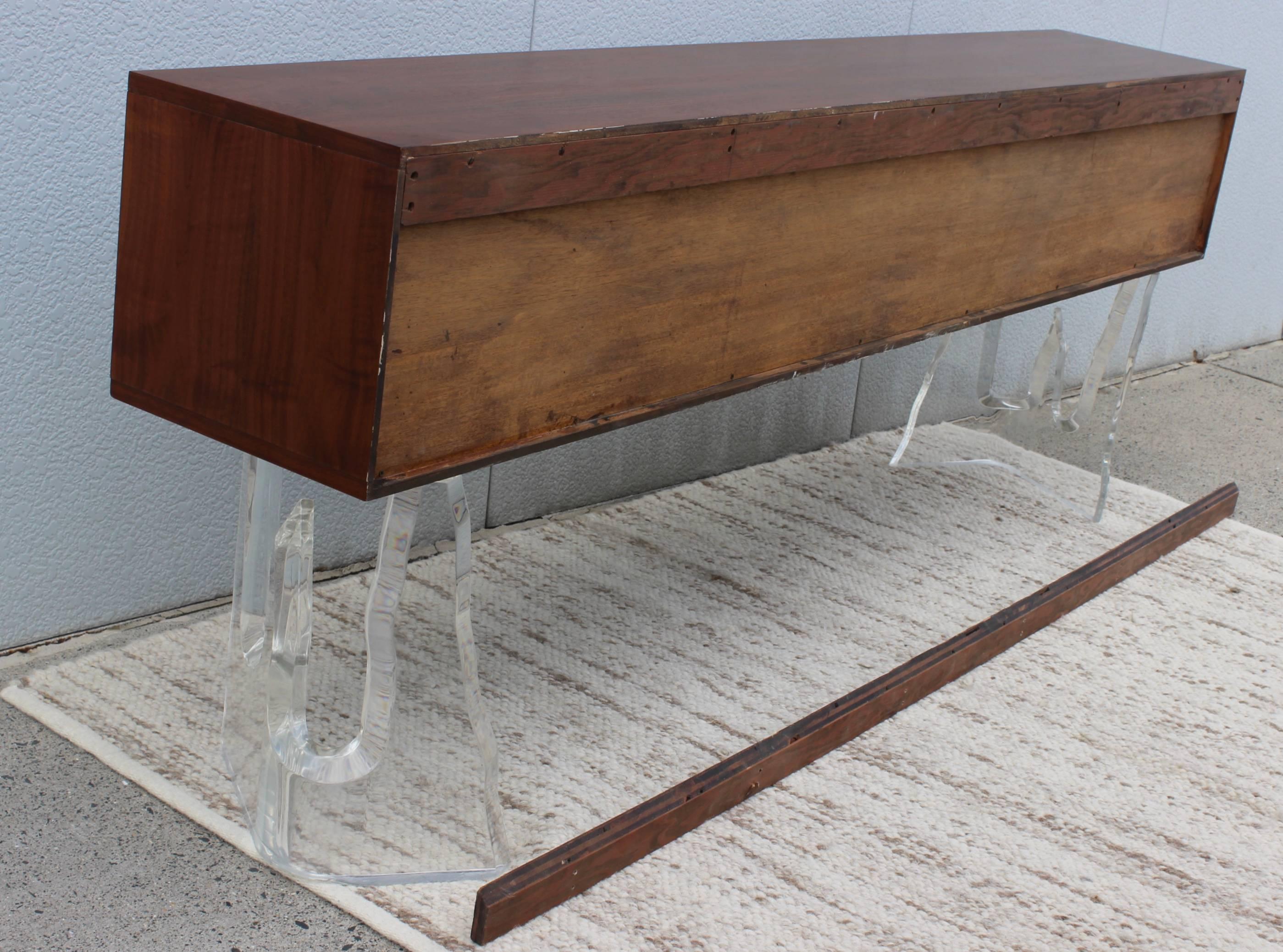 Long Walnut Wall-Mounted Cabinet or Credenza 1