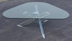 1970s Kidney Shape Lucite and Chrome Coffee Table