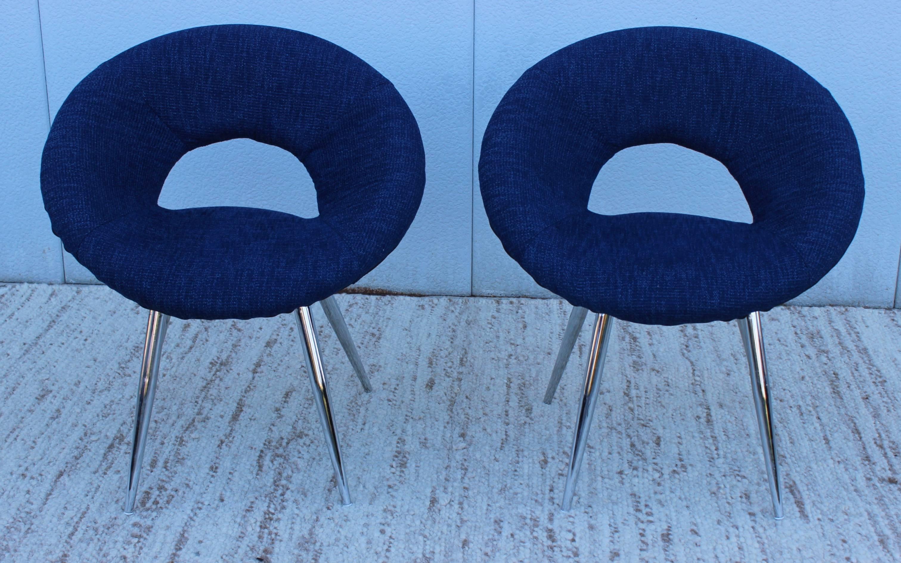 Mid-Century Modern 1970s French Chrome Saucer Chairs