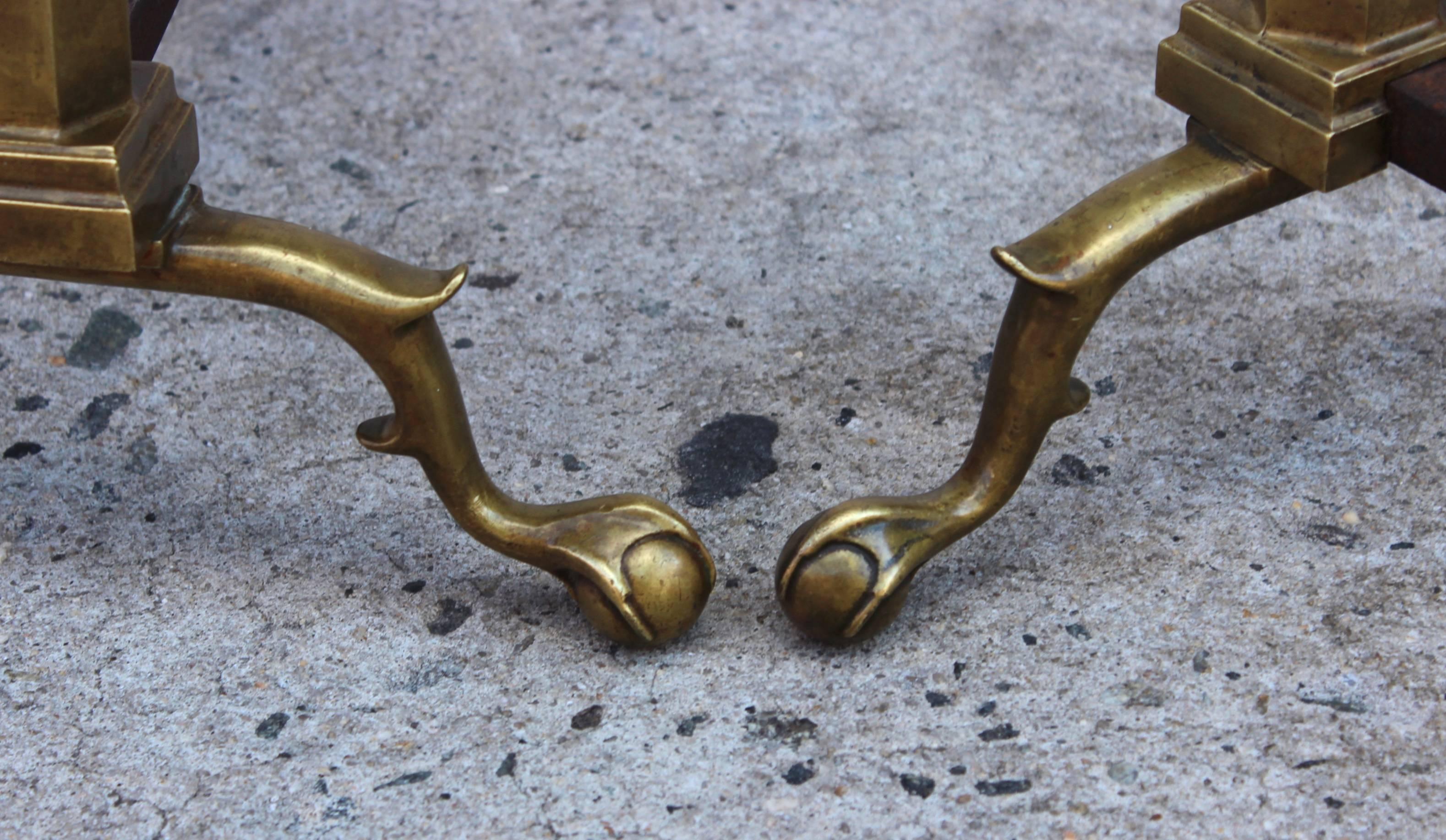 1940s Art Deco Brass Andirons In Good Condition In New York, NY