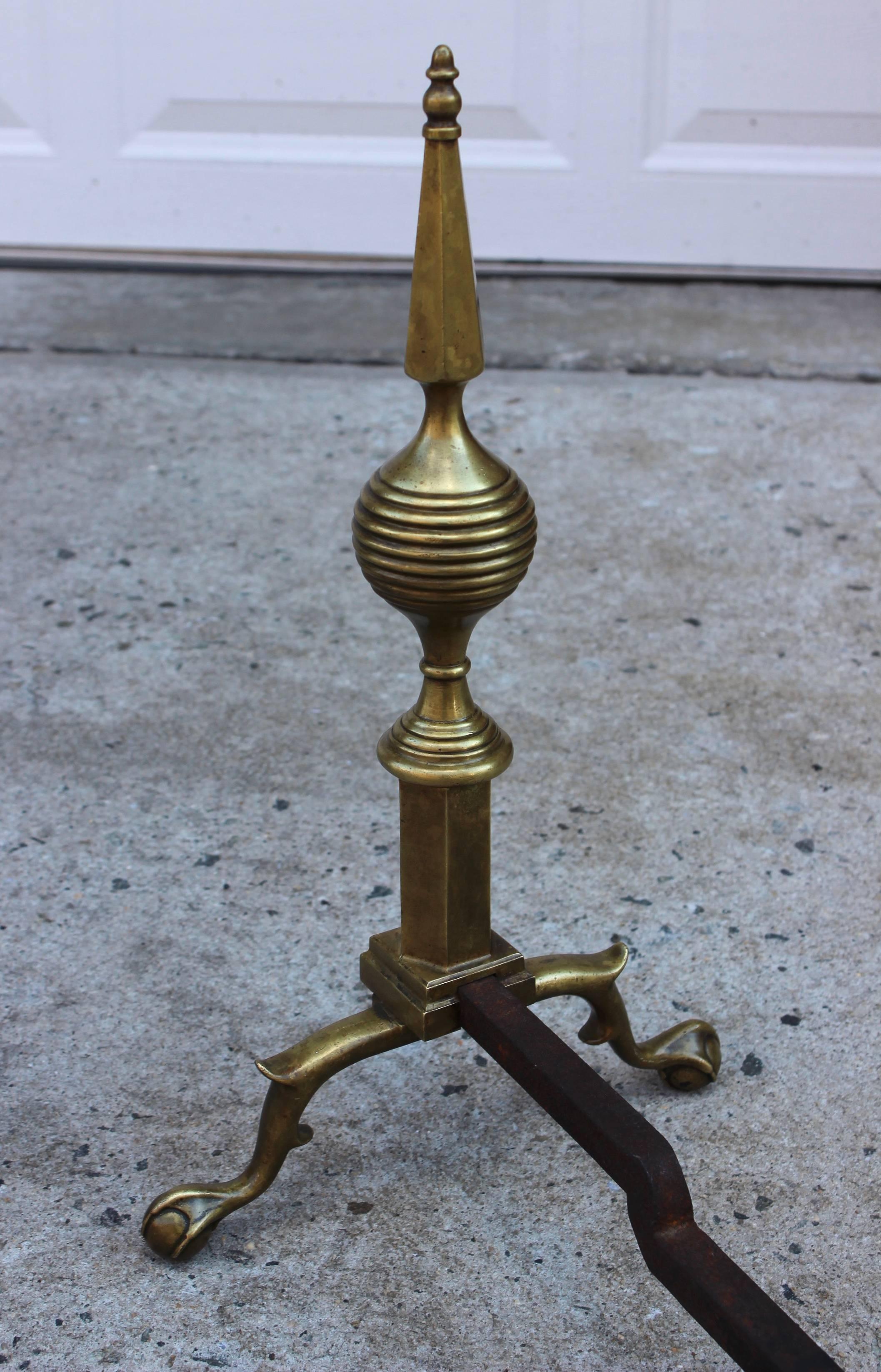 1940s Art Deco Brass Andirons 1