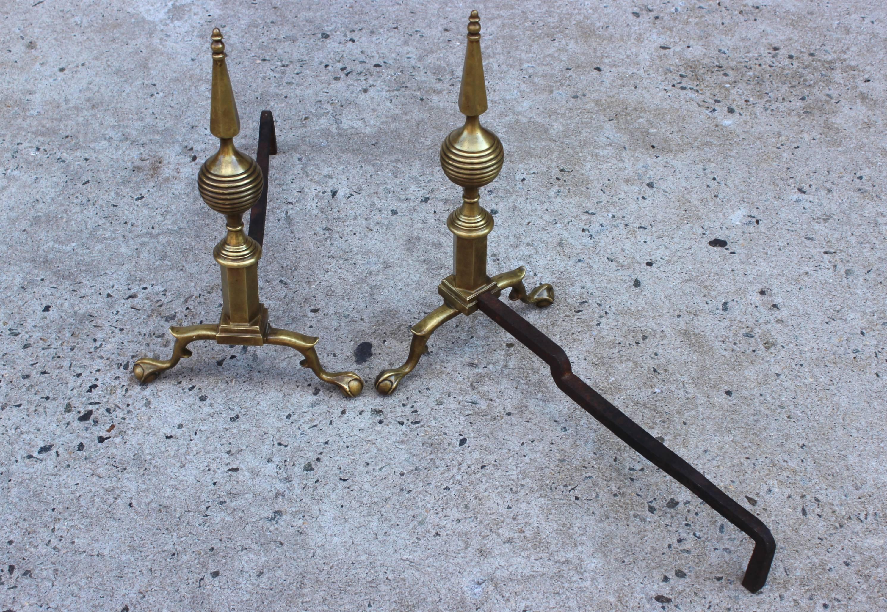 1940s Art Deco Brass Andirons 3