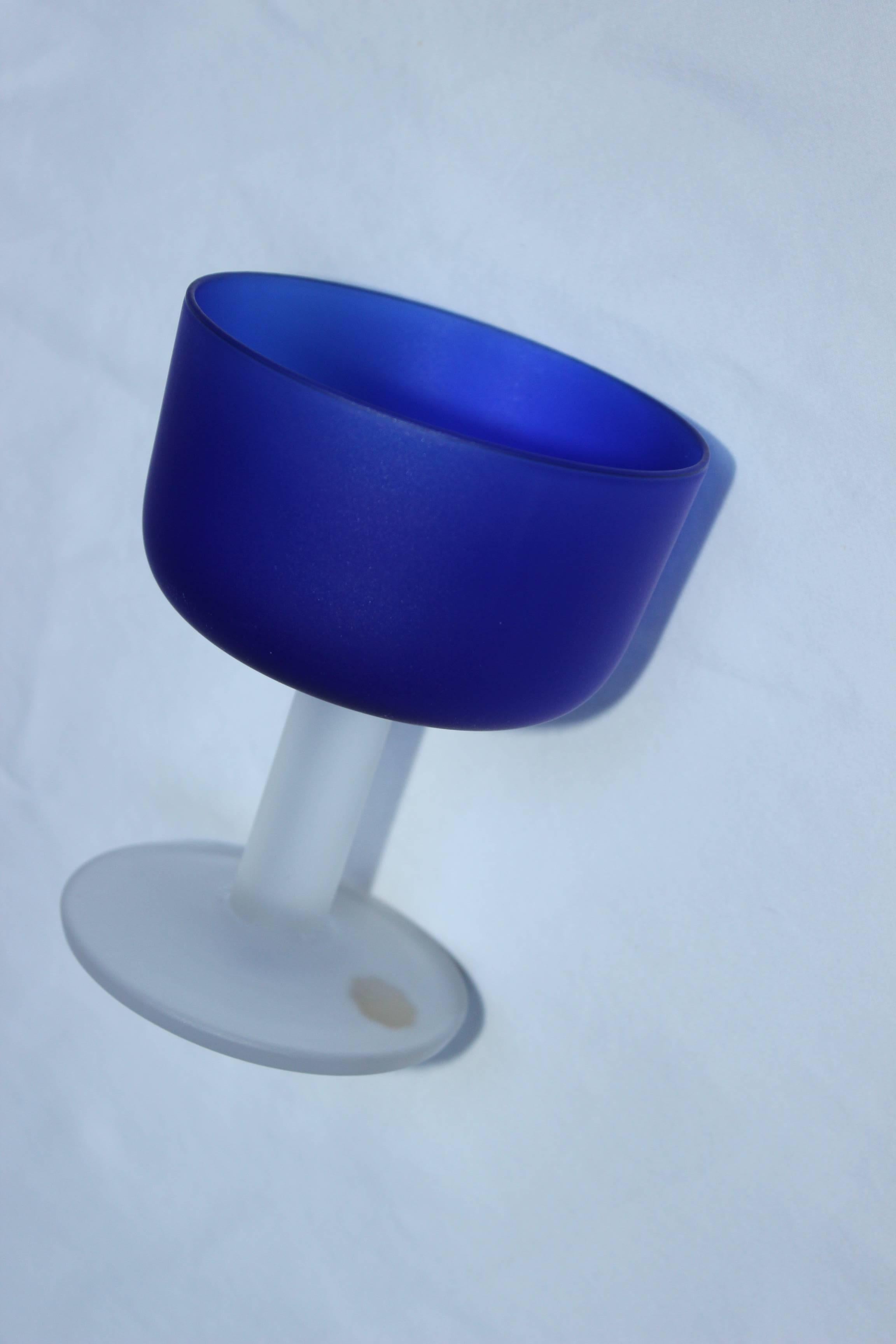 1970's Blue Glass Italian Set Of 12  Glass Goblets For Sale 2