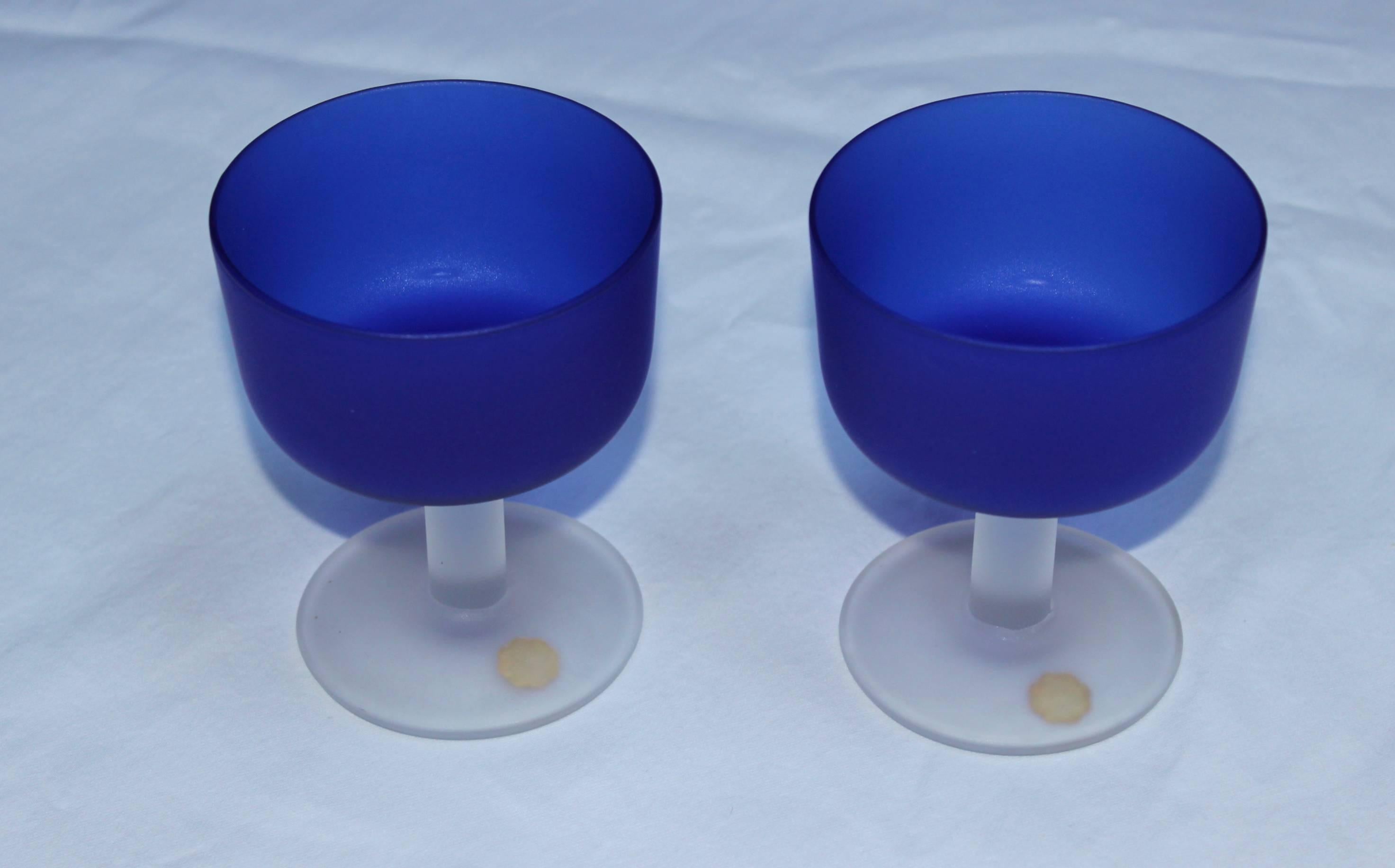 20th Century 1970's Blue Glass Italian Set Of 12  Glass Goblets For Sale