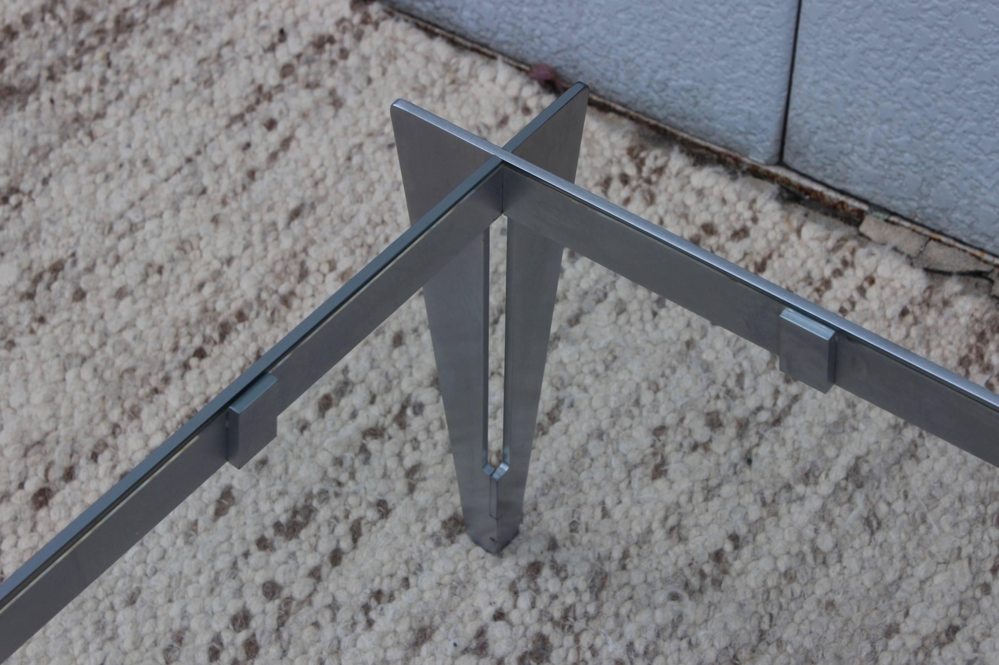 American 1970s Brushed Steel Interlocking Side Table For Sale