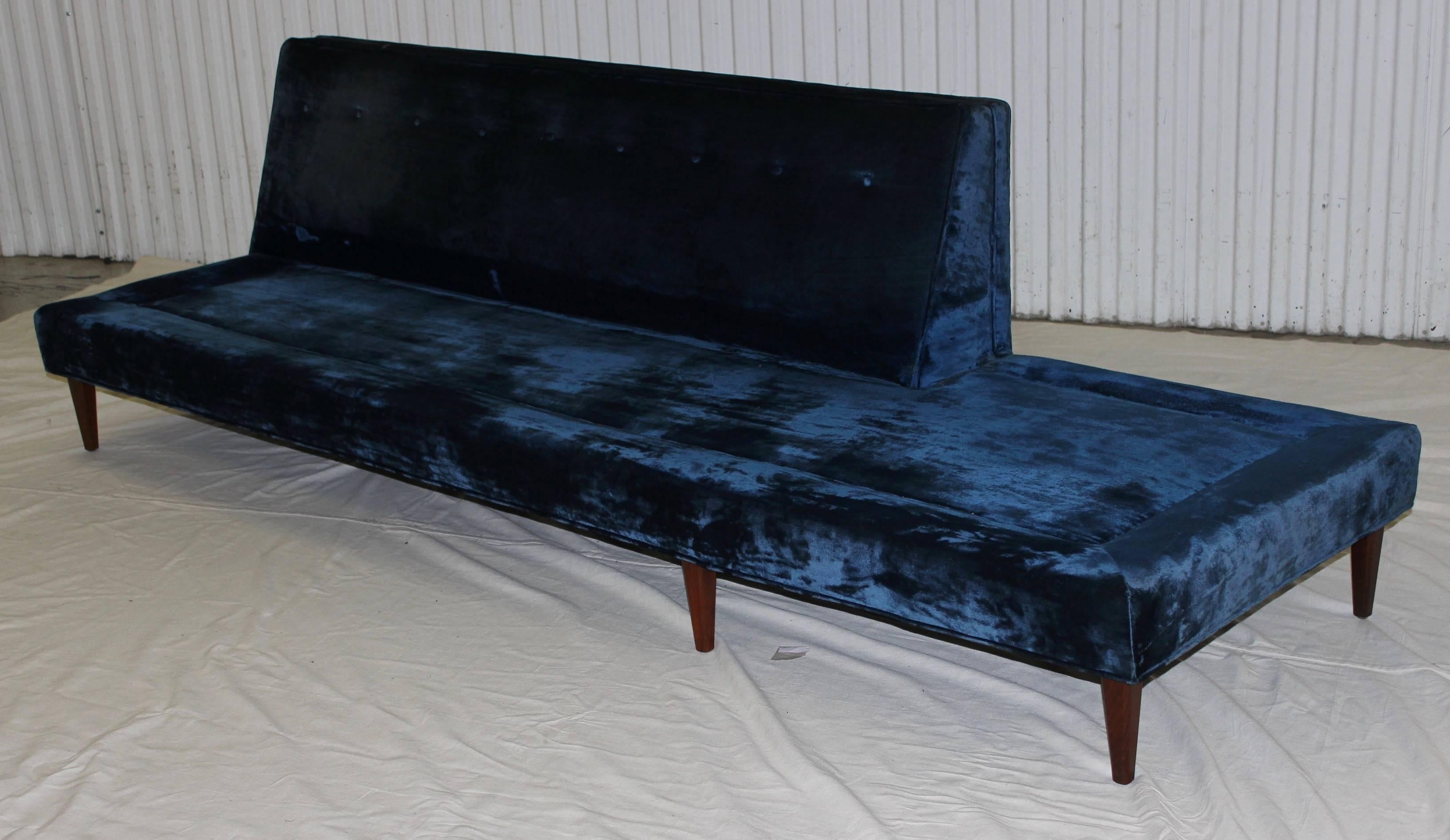 Velvet Mid-Century Modern Long Armless Sofa