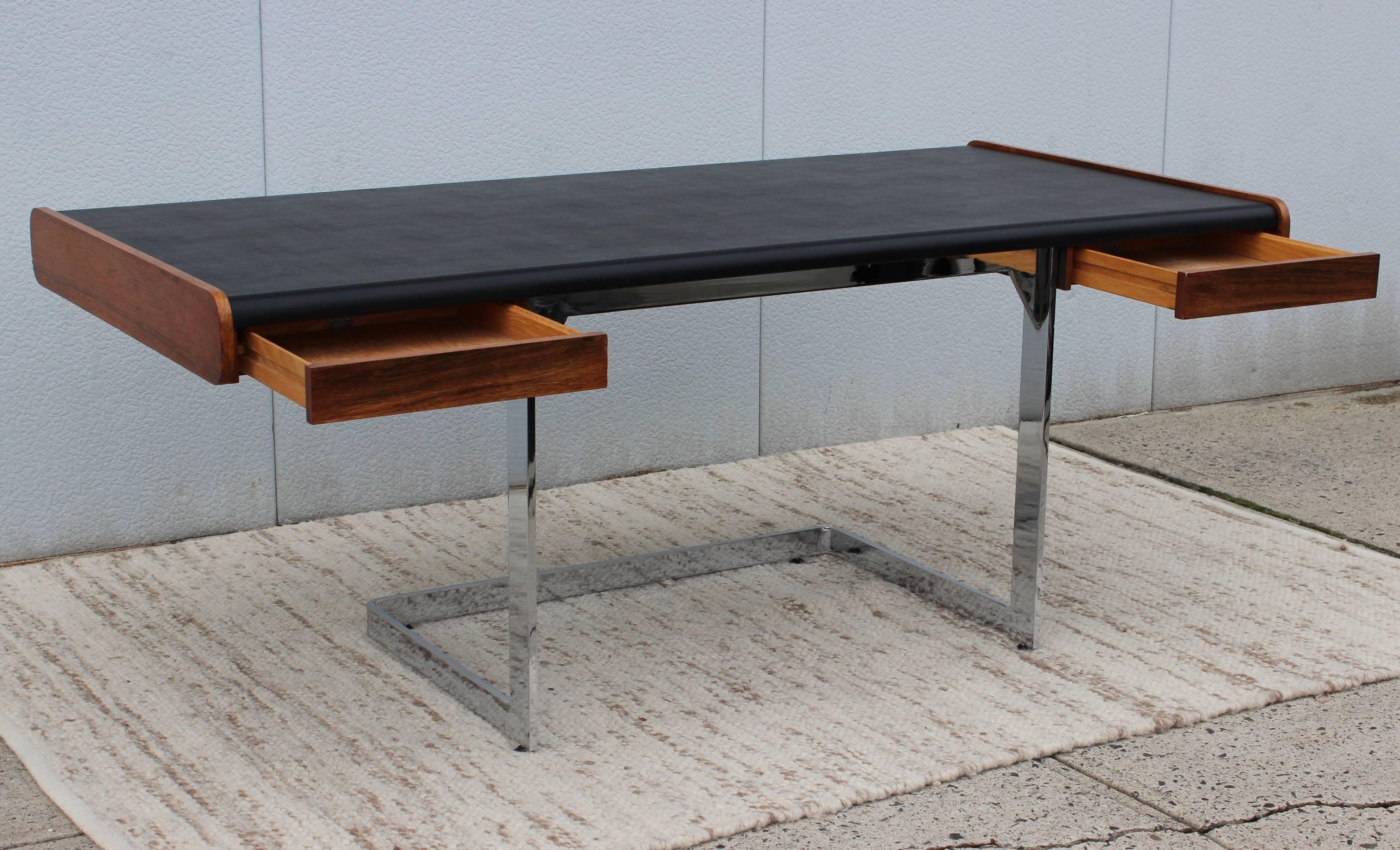 Mid-Century Modern Ste Marie and Laurent Rosewood and Chrome Modernist Desk