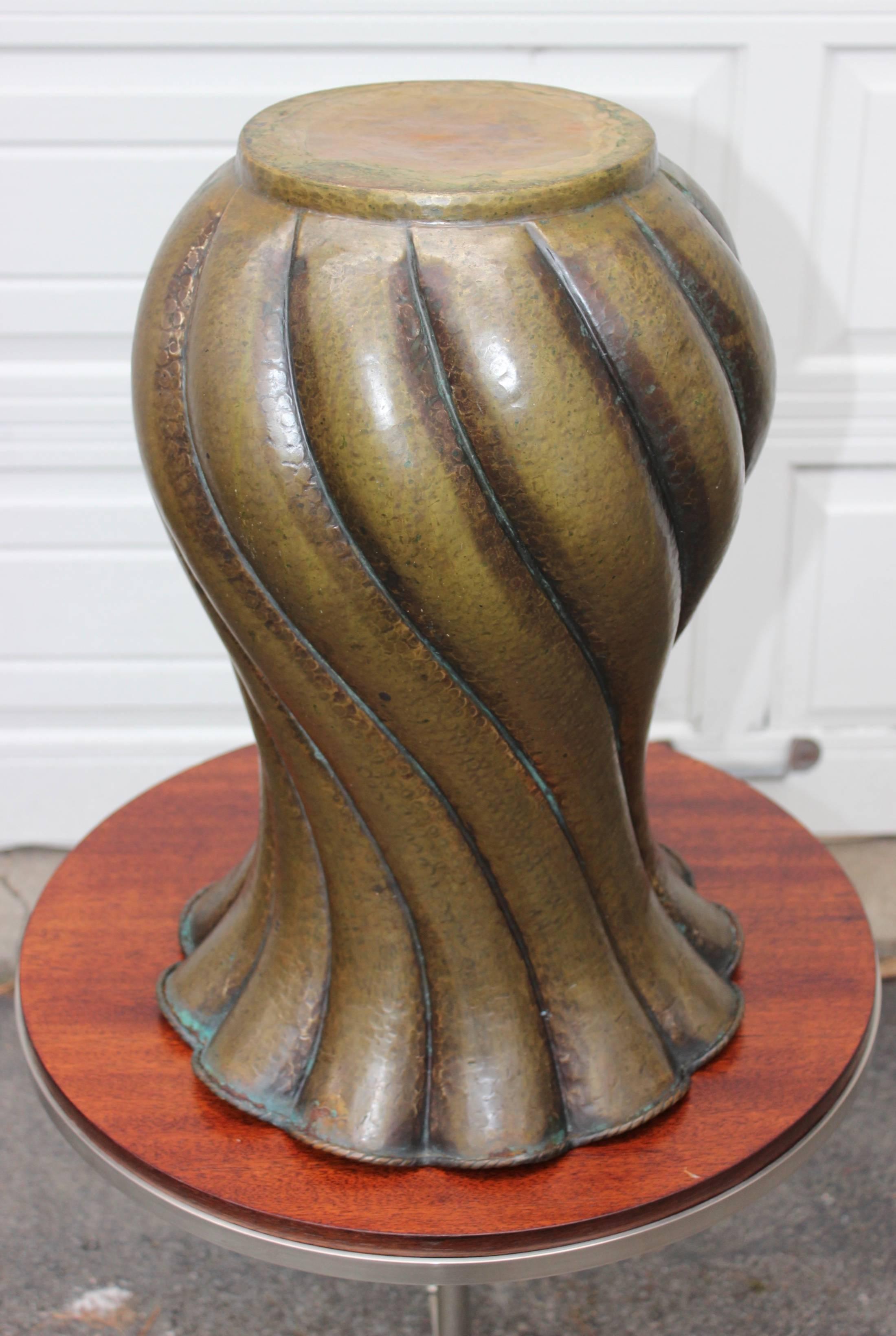 Italian Egidio Casagrande Hammered Large Brass Vase