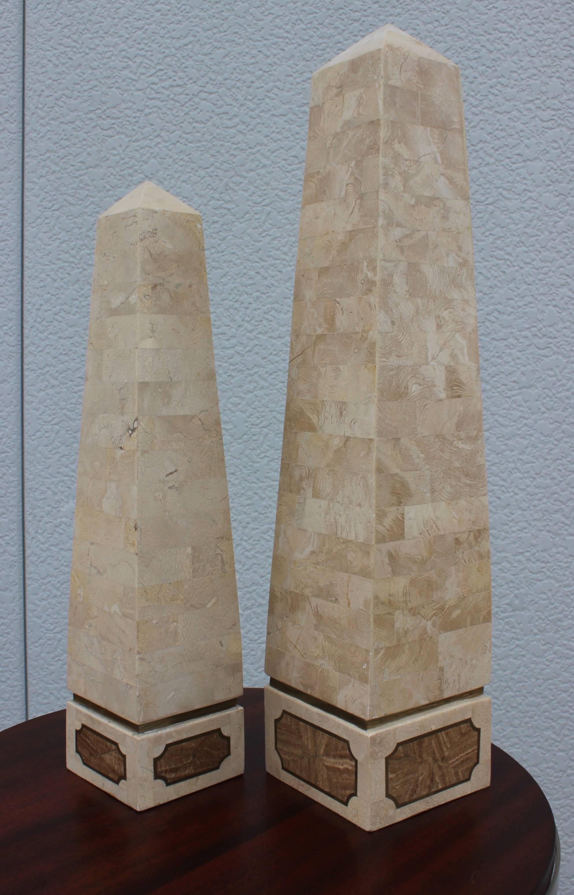Mid-Century Modern 1970s Maitland Smith Style Tessellated Stone Obelisks For Sale