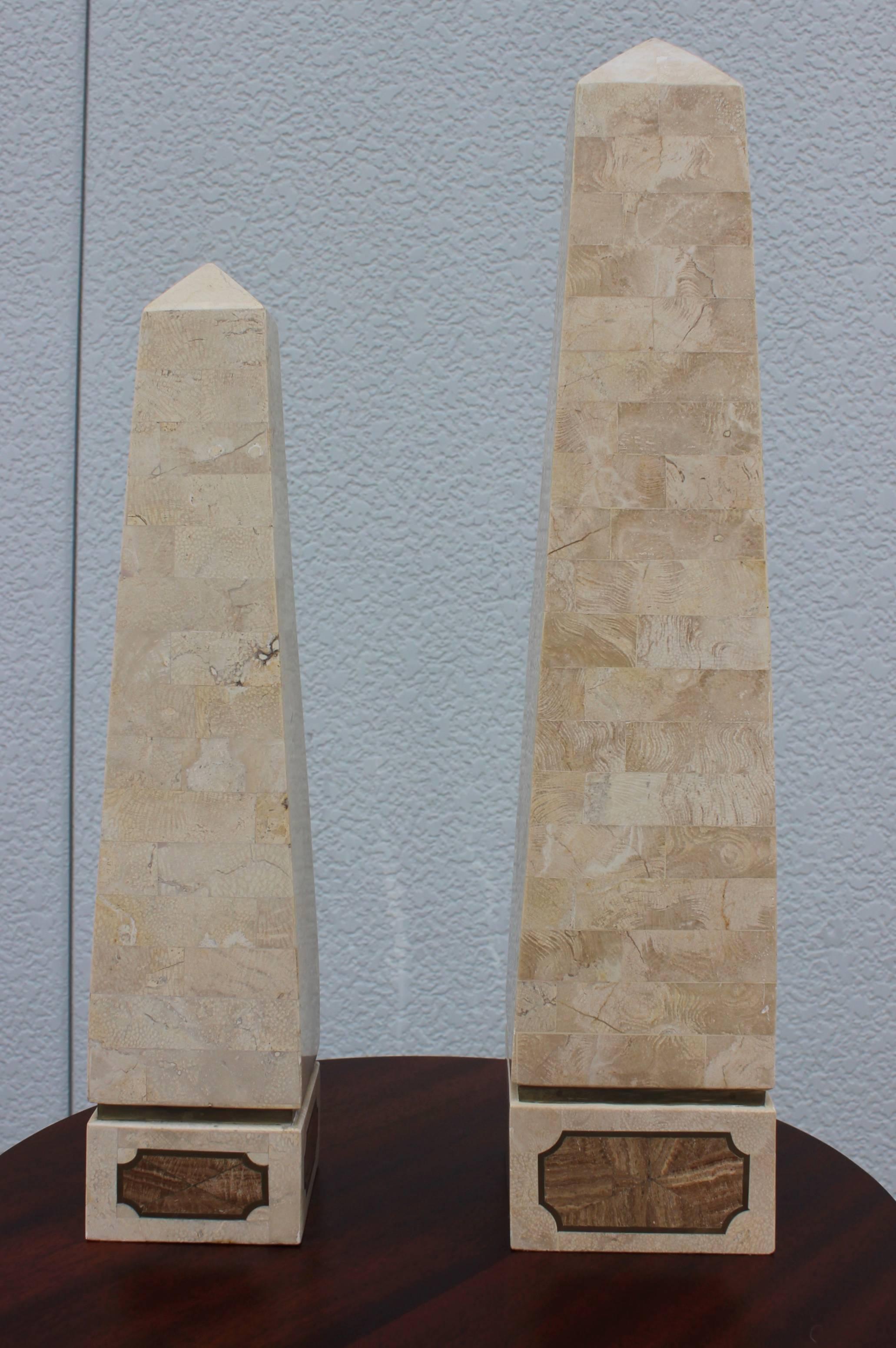 American 1970s Maitland Smith Style Tessellated Stone Obelisks For Sale
