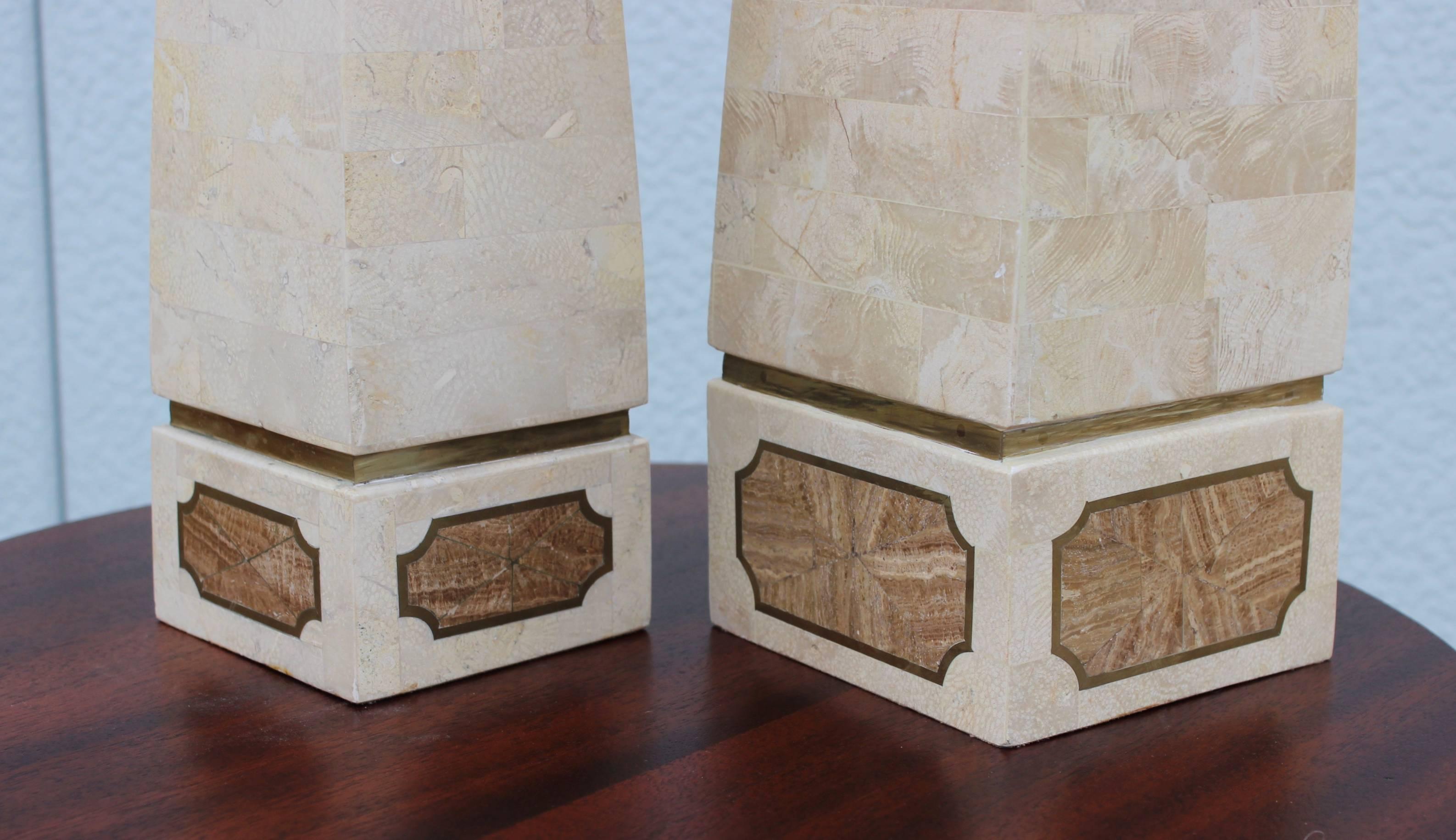20th Century 1970s Maitland Smith Style Tessellated Stone Obelisks For Sale