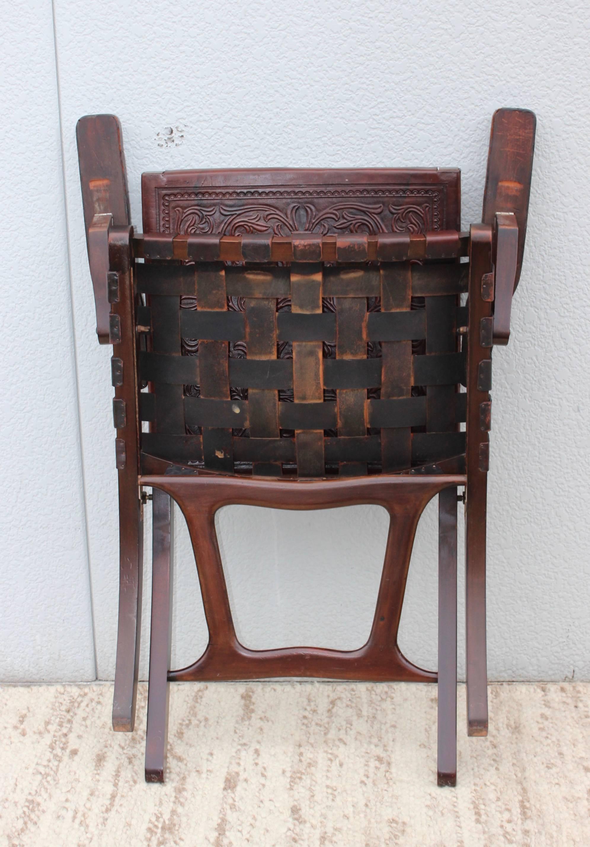 1940s Spanish Leather Folding Lounge Chair 5