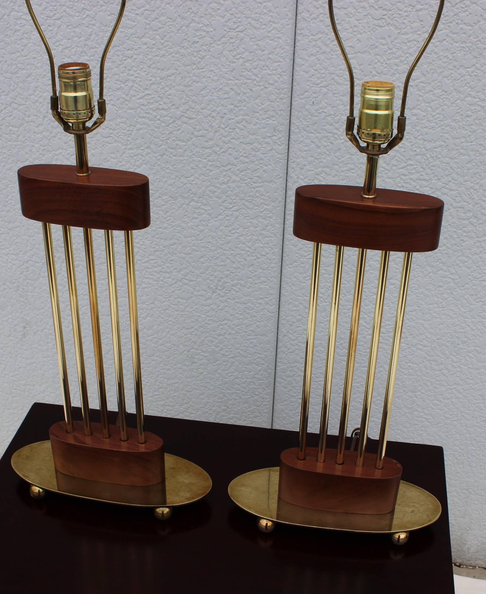 20th Century 1960s, Modern Brass and Walnut Italian Table Lamps