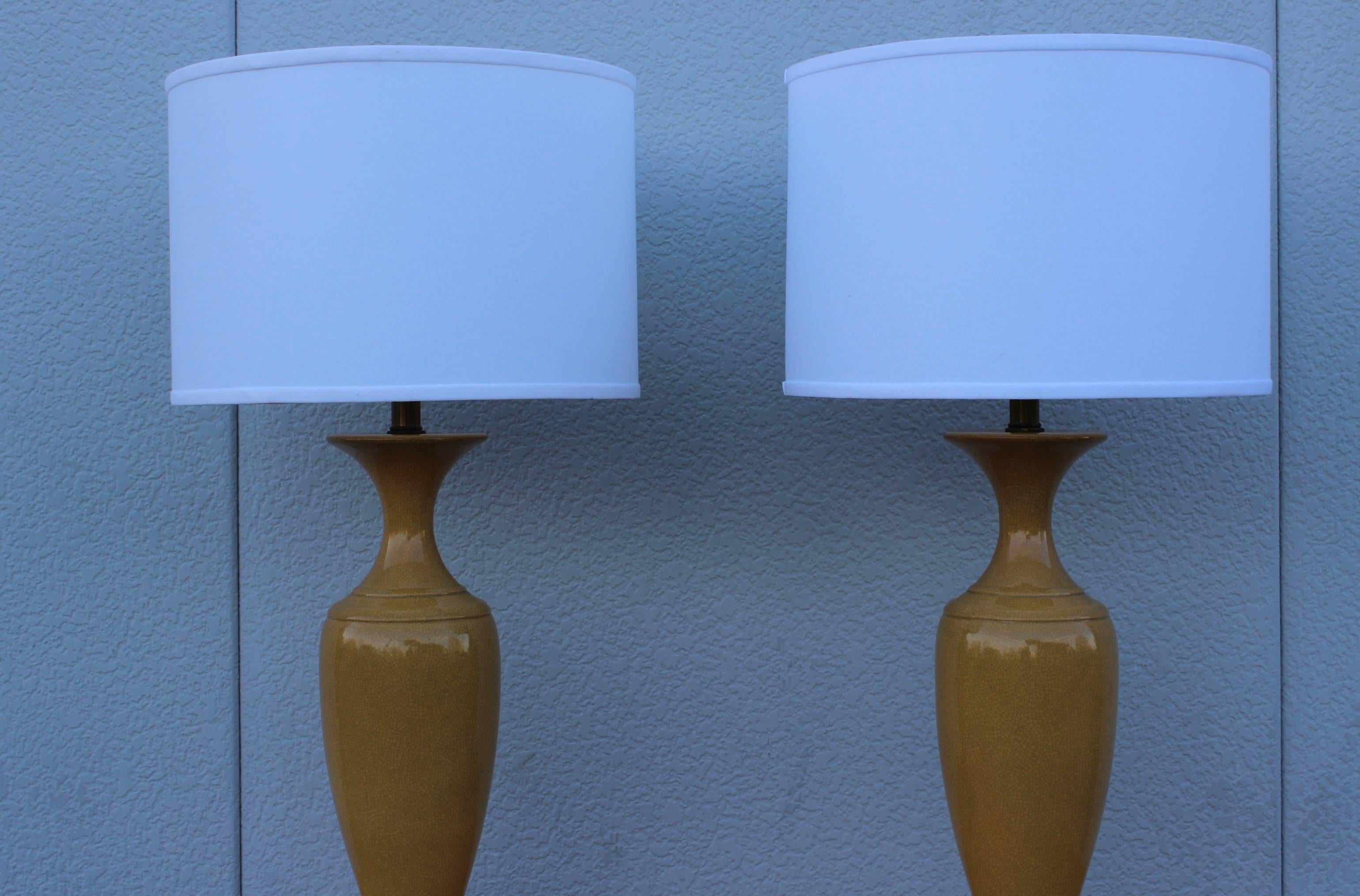 Mid-Century Modern 1960s Crackled Ceramic Table Lamps