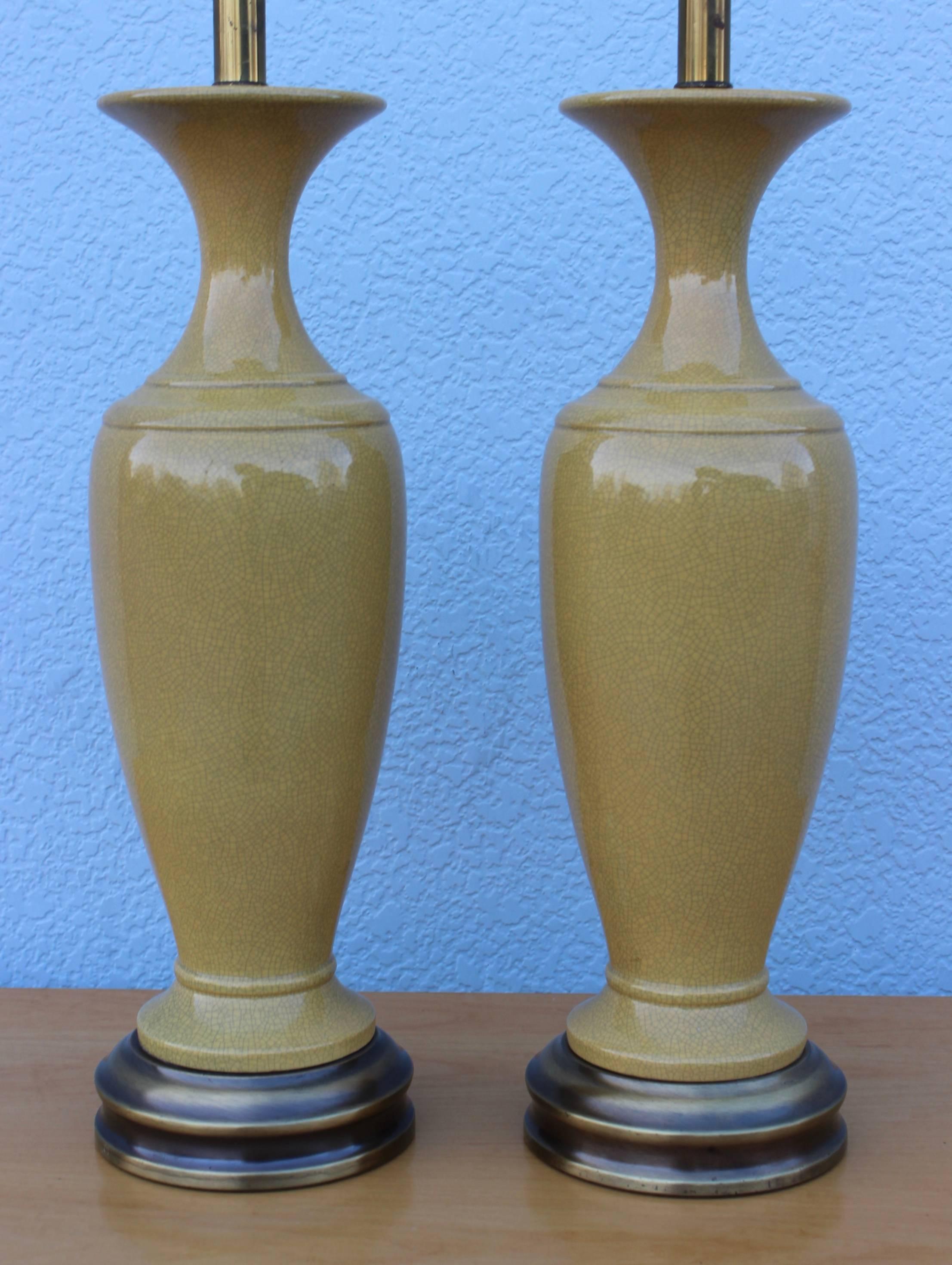 1960s Crackled Ceramic Table Lamps In Good Condition In New York, NY