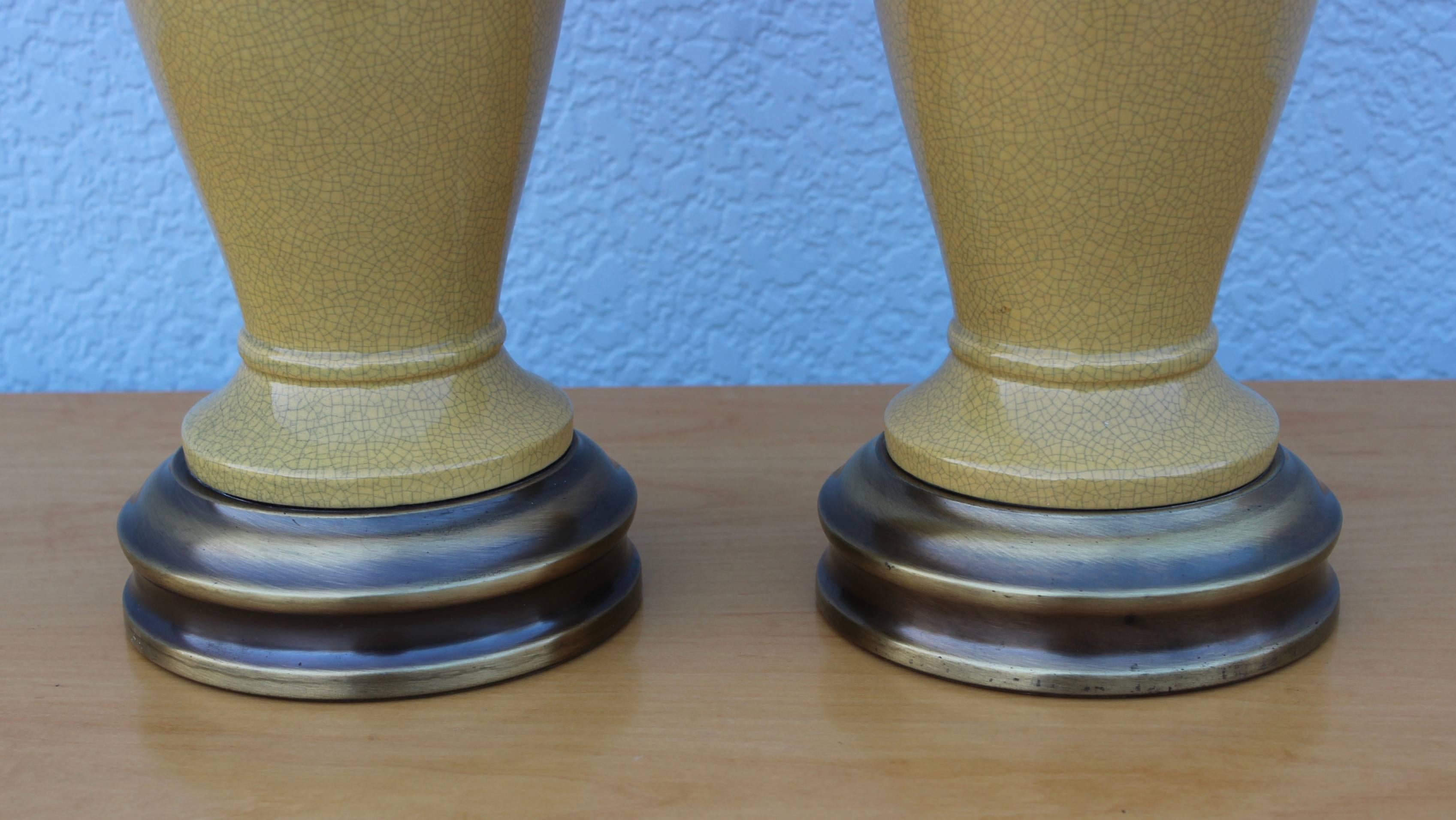Brass 1960s Crackled Ceramic Table Lamps