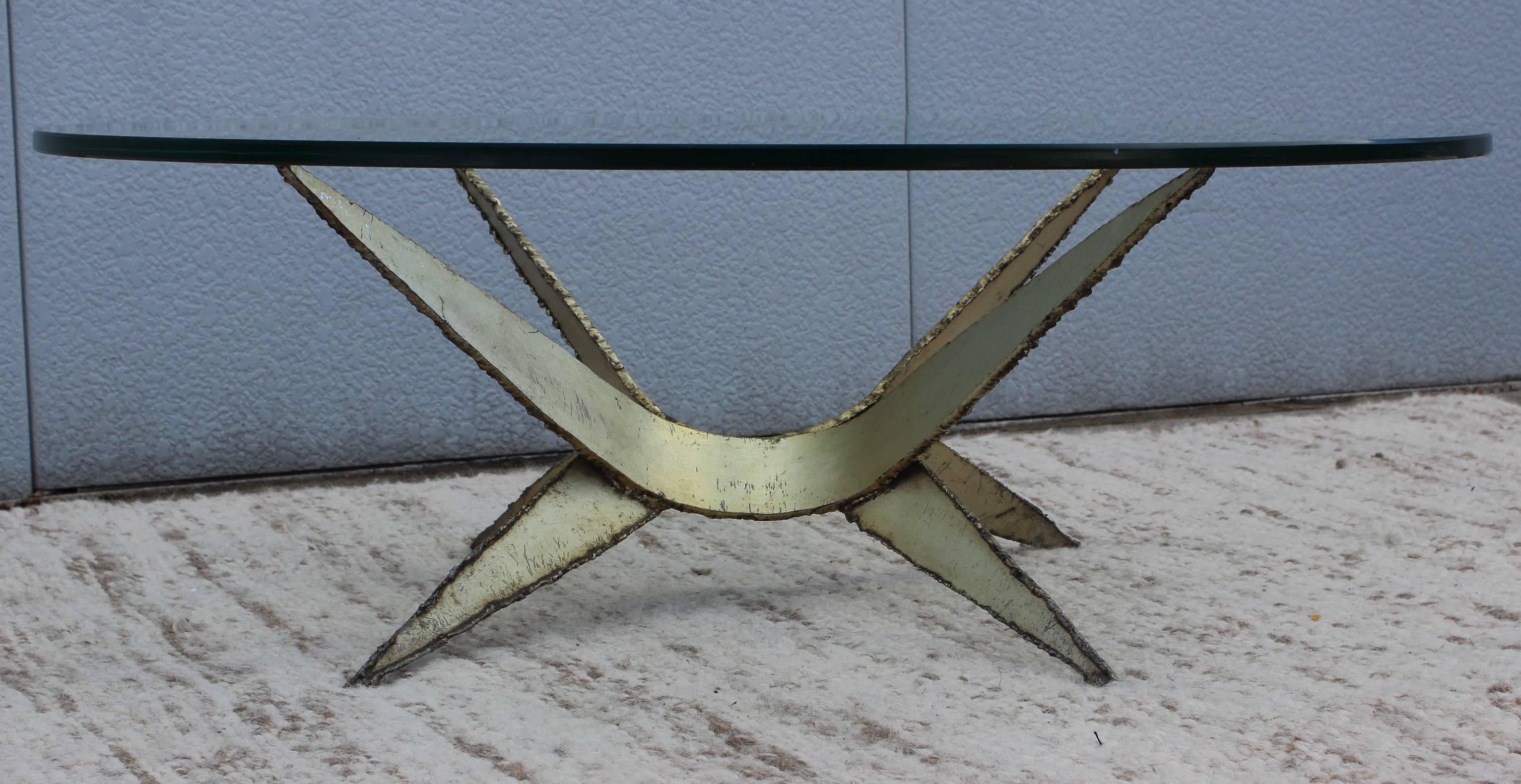 Mexican 1970s Torch Cut Steel Brutalist Coffee Table