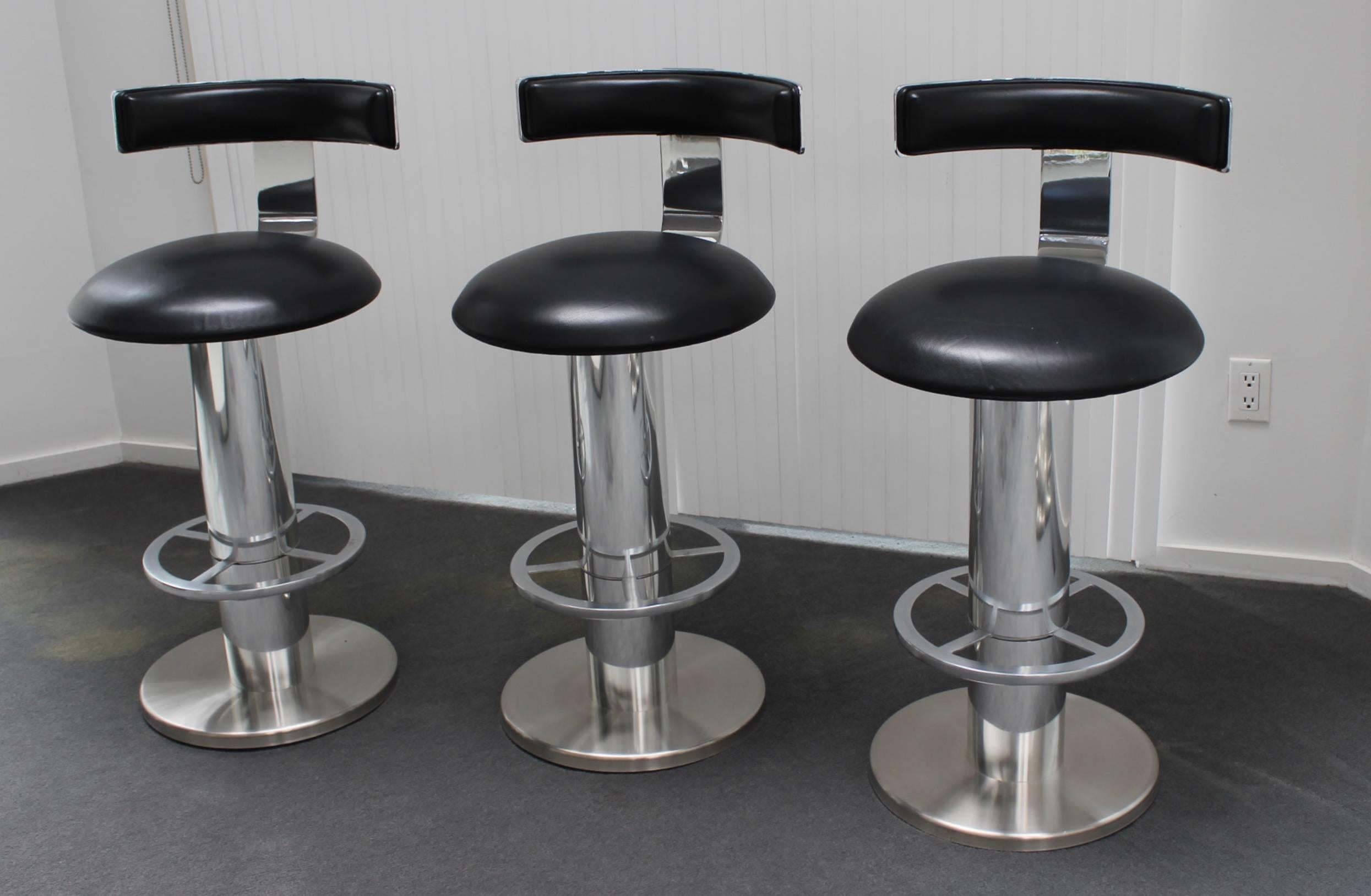 Mid-Century Modern Designs for Leisure Chrome and Leather Bar Stools