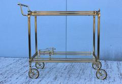 1950s French Brass Bar Cart with Removable Tray