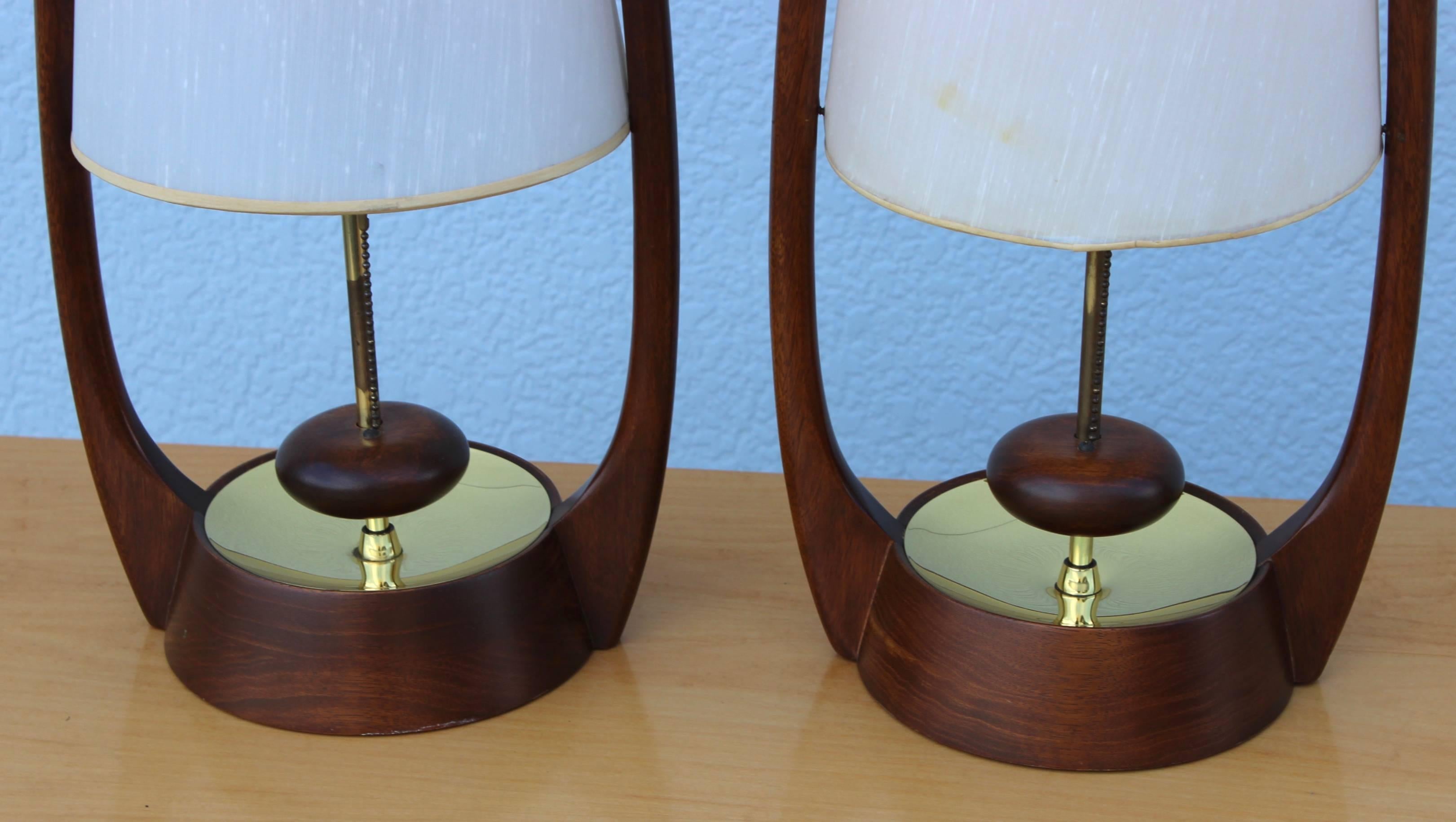 American Mid-Century Modern Walnut Table Lamps by Modeline