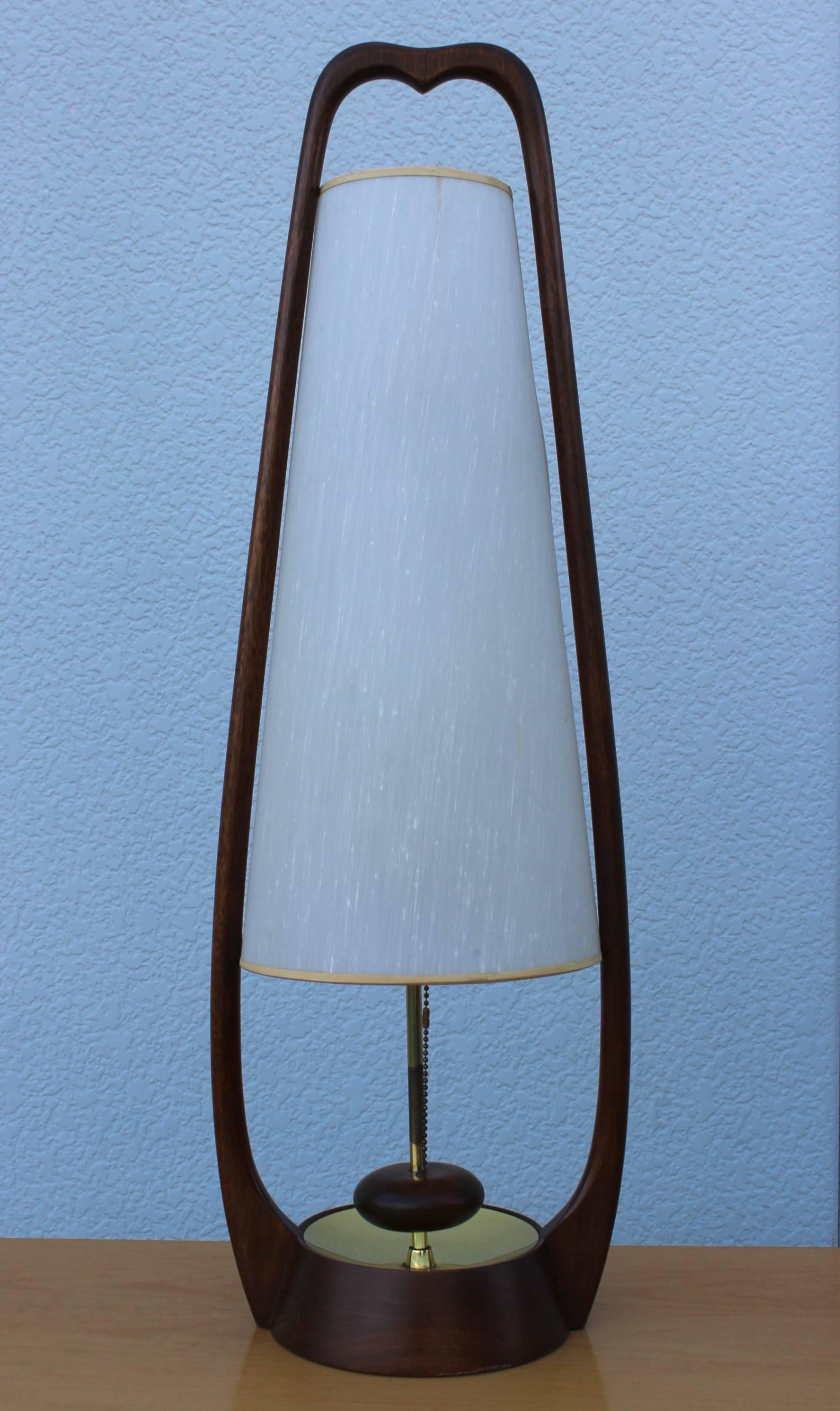 Brass Mid-Century Modern Walnut Table Lamps by Modeline