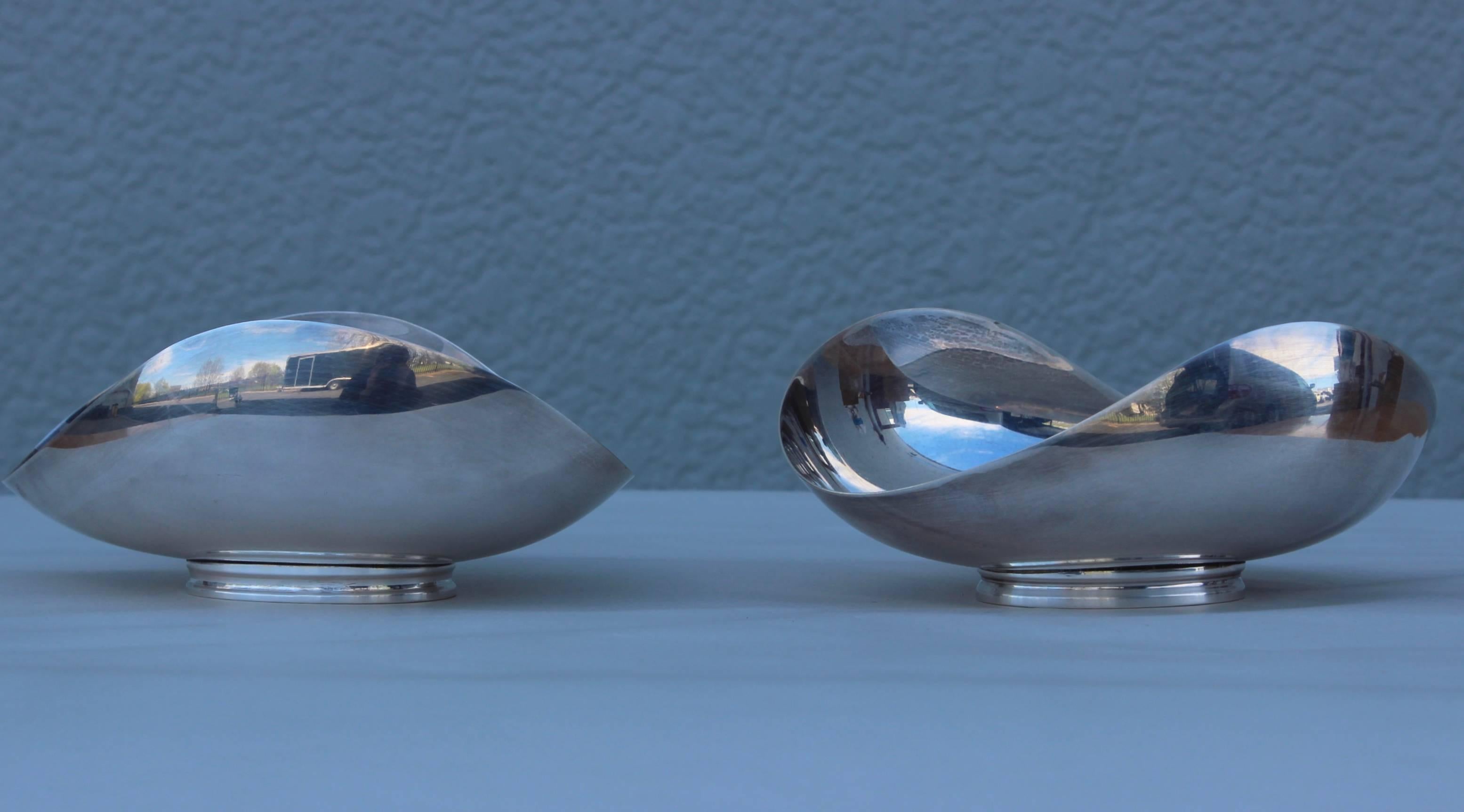 1950s modernist silver plate on brass bowls by E. Dragsted Denmark.