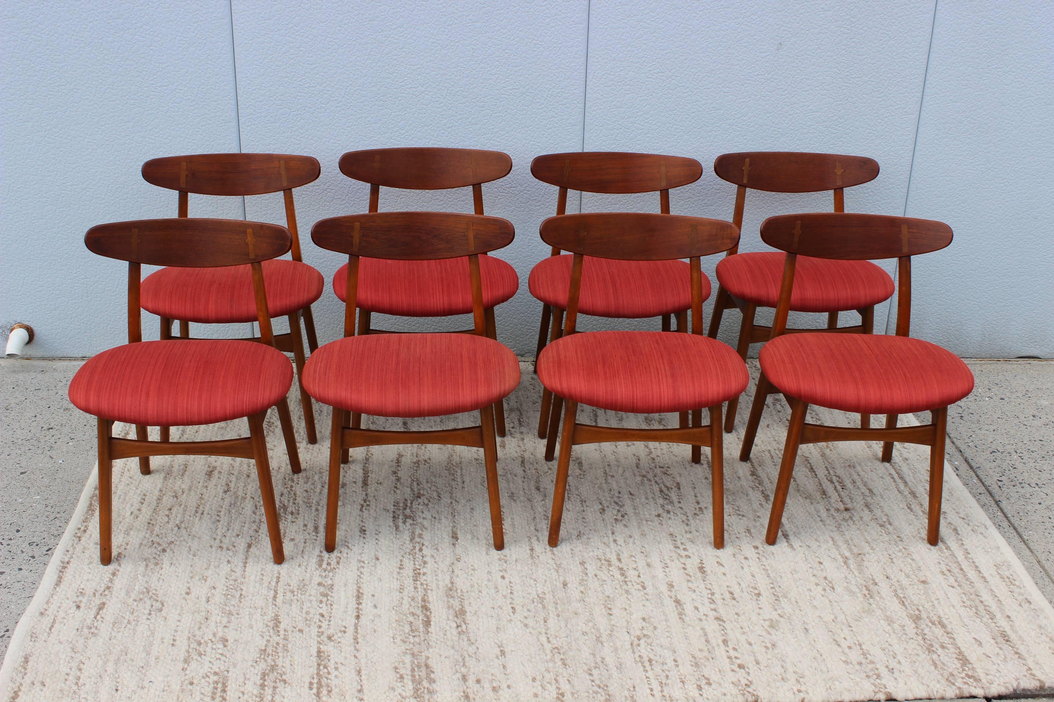Stunning set of eight teak dining chairs designed by Hans J. Wegner for Carl Hansen & Son.