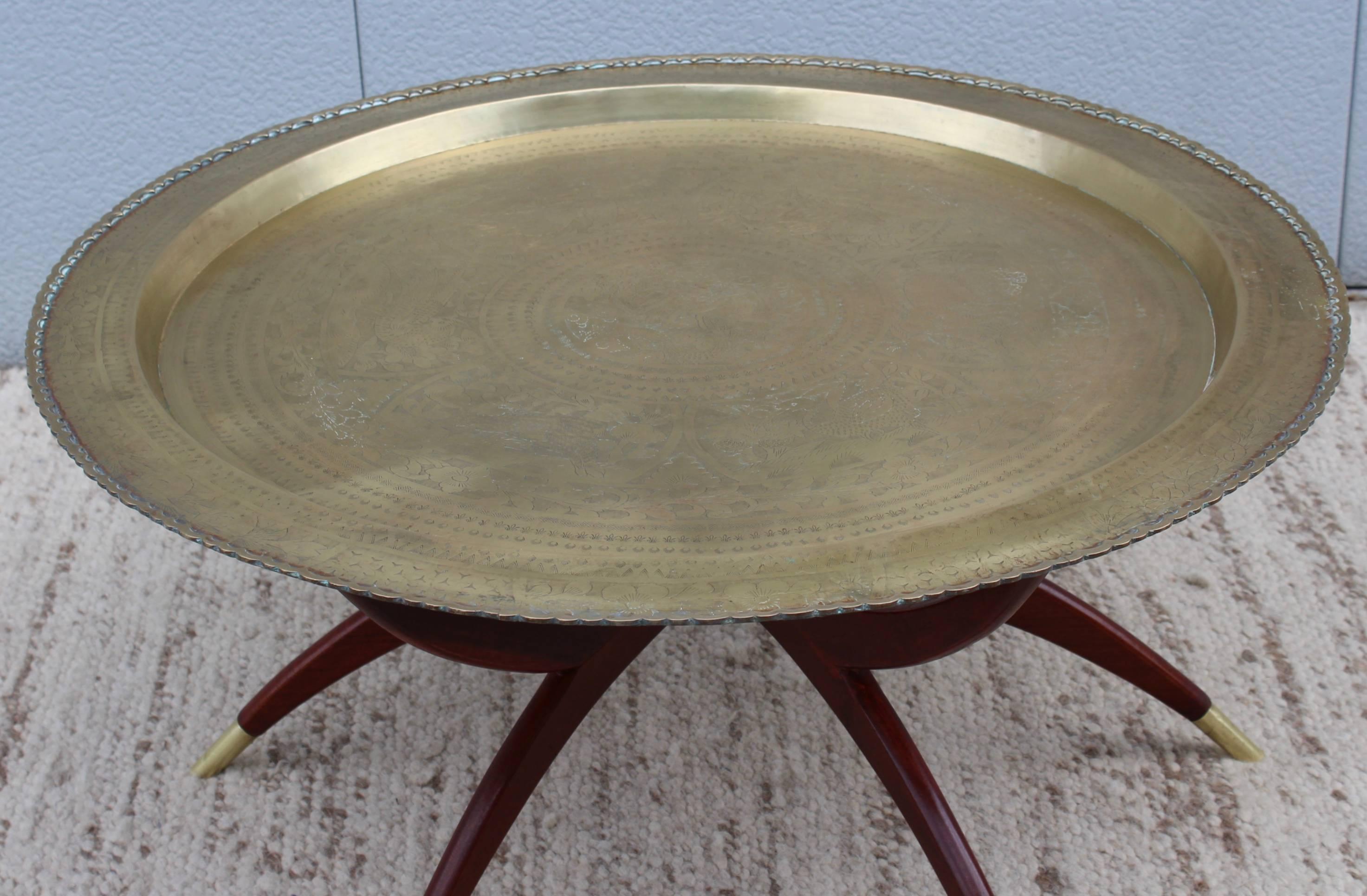 Mid-Century Modern Spider Base Coffee Table with Brass Tray Top