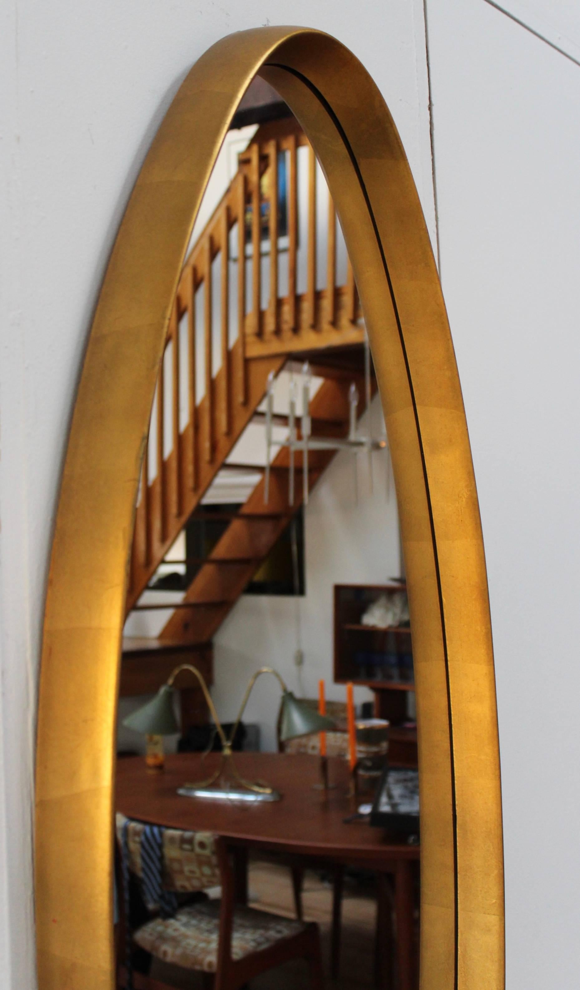 American Mid-Century Modern Gold Leaf Oval Mirror