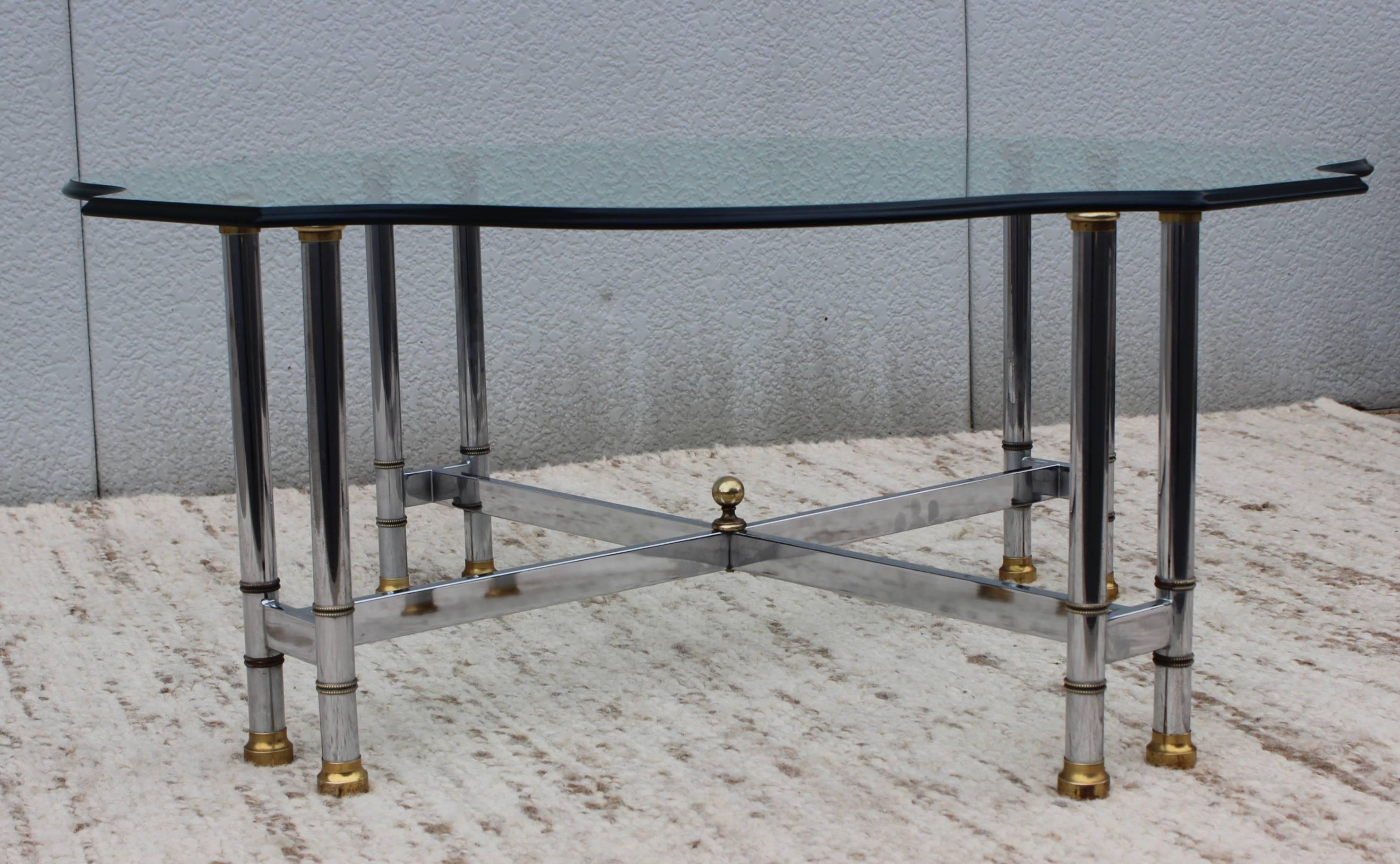 Mid-Century Modern 1960s French Chrome and Brass Coffee Table