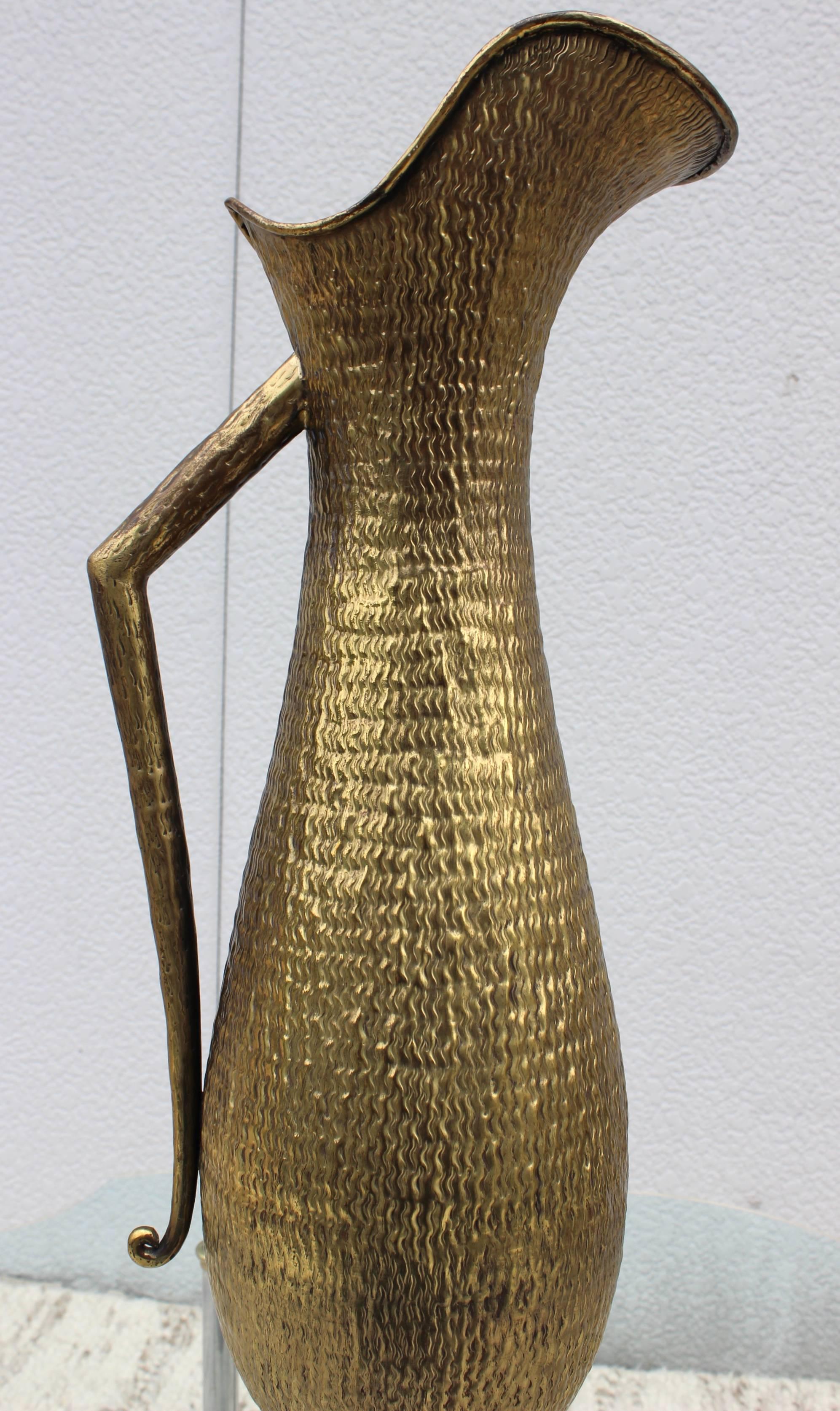 1960s Hammered Brass Tall Italian Pitcher 2