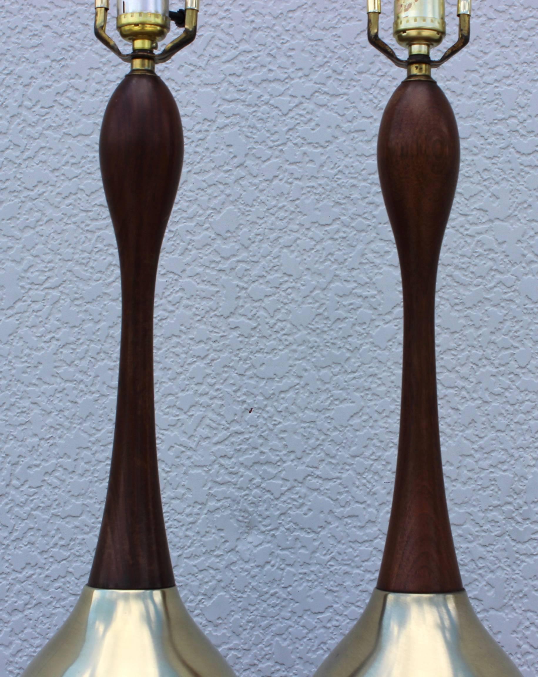 Mid-Century Modern Tony Paul Brass and Walnut Table Lamps