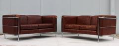Jack Cartwright Leather and Chrome Loveseats