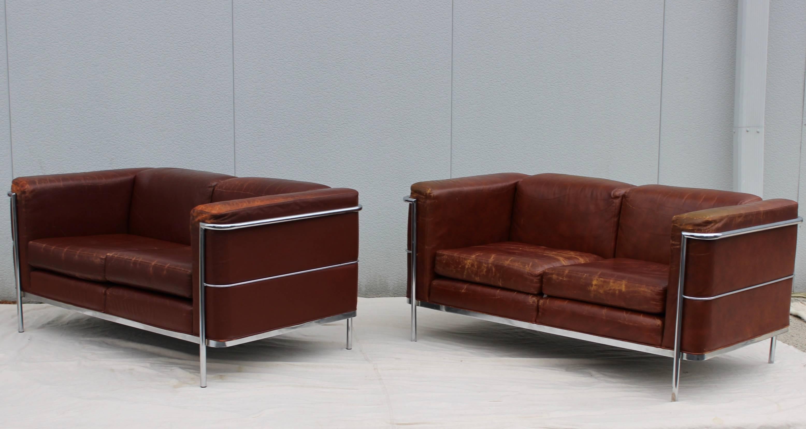 Mid-Century Modern Jack Cartwright Leather and Chrome Loveseats