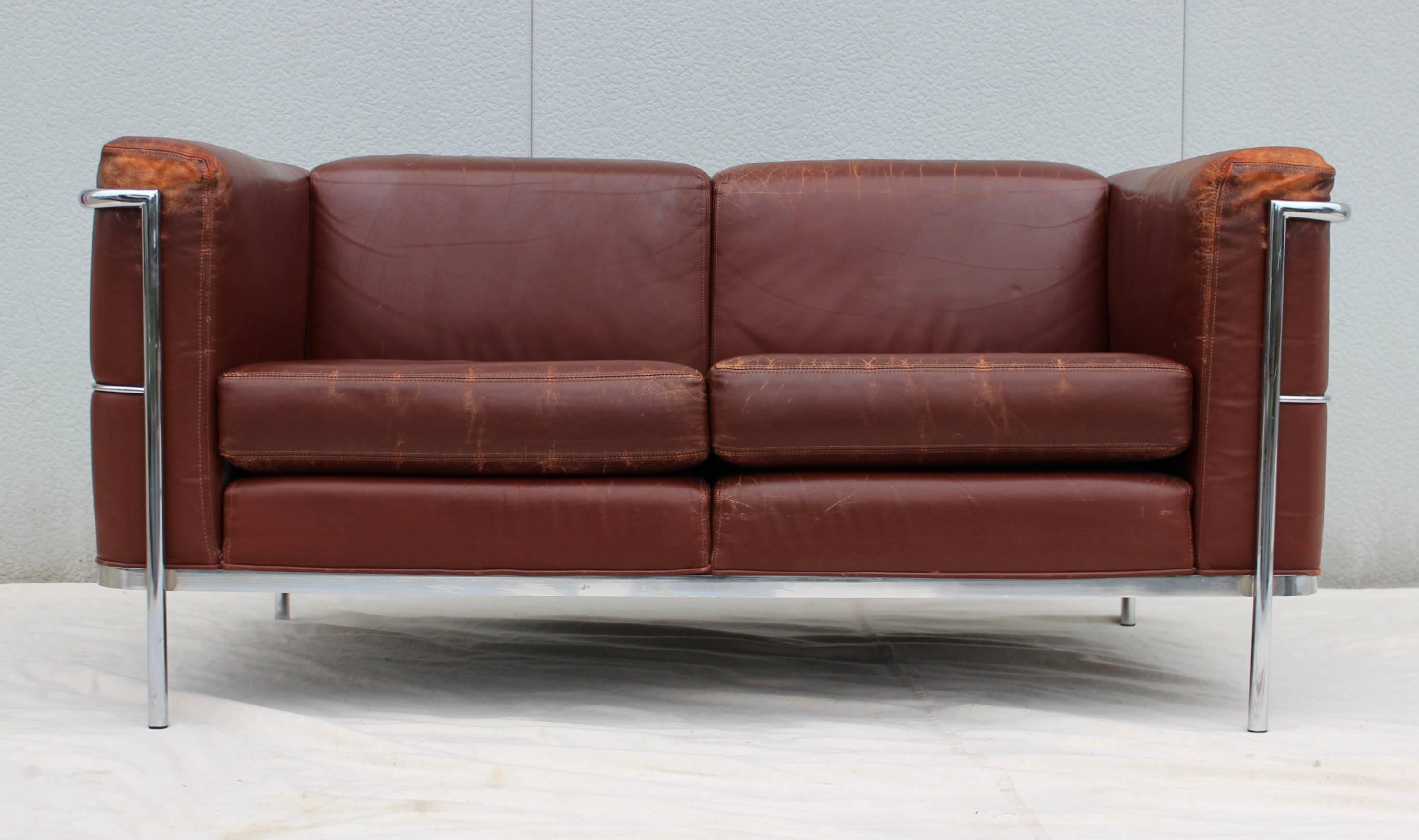 Jack Cartwright Leather and Chrome Loveseats In Good Condition In New York, NY