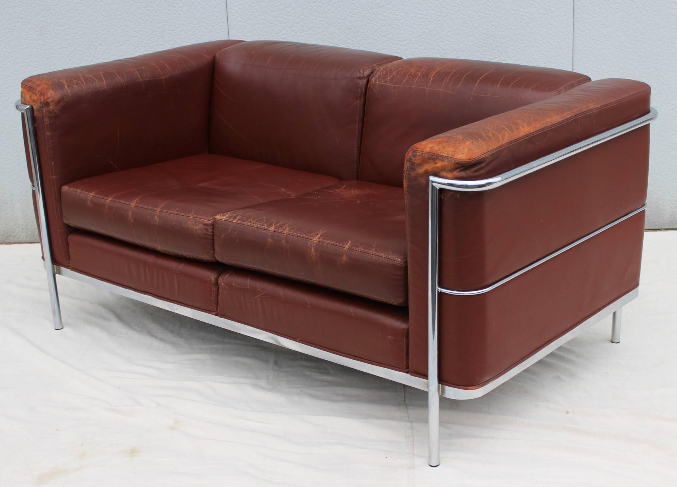 Jack Cartwright Leather and Chrome Loveseats 1