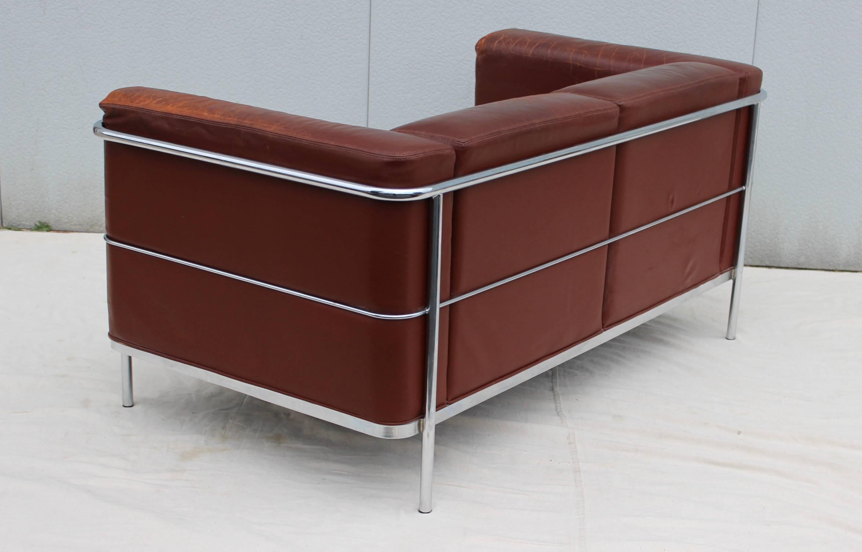 Jack Cartwright Leather and Chrome Loveseats 3