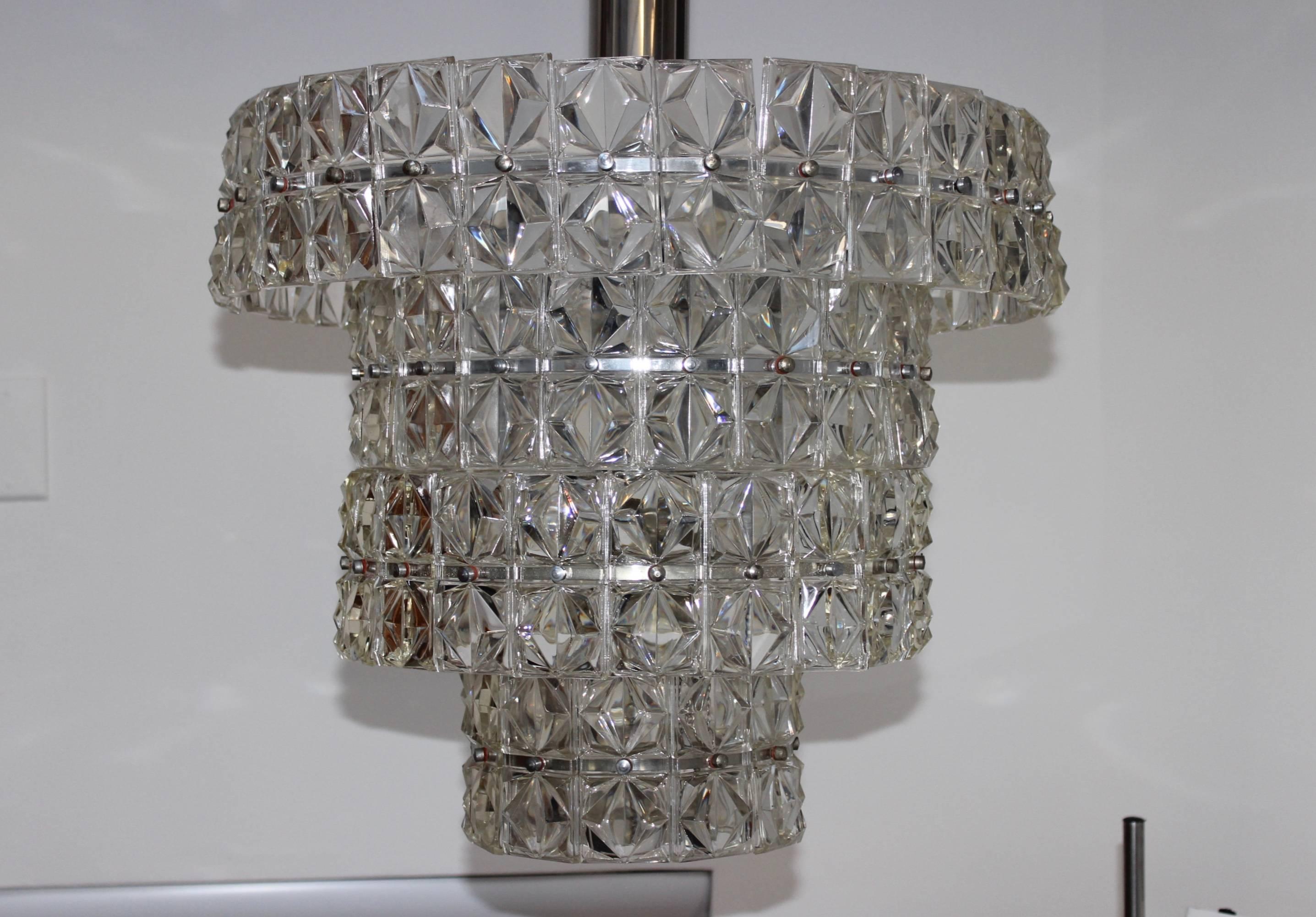 Mid-Century Modern 1960s Tagetti Sankey Chrome and Glass Chandelier For Sale