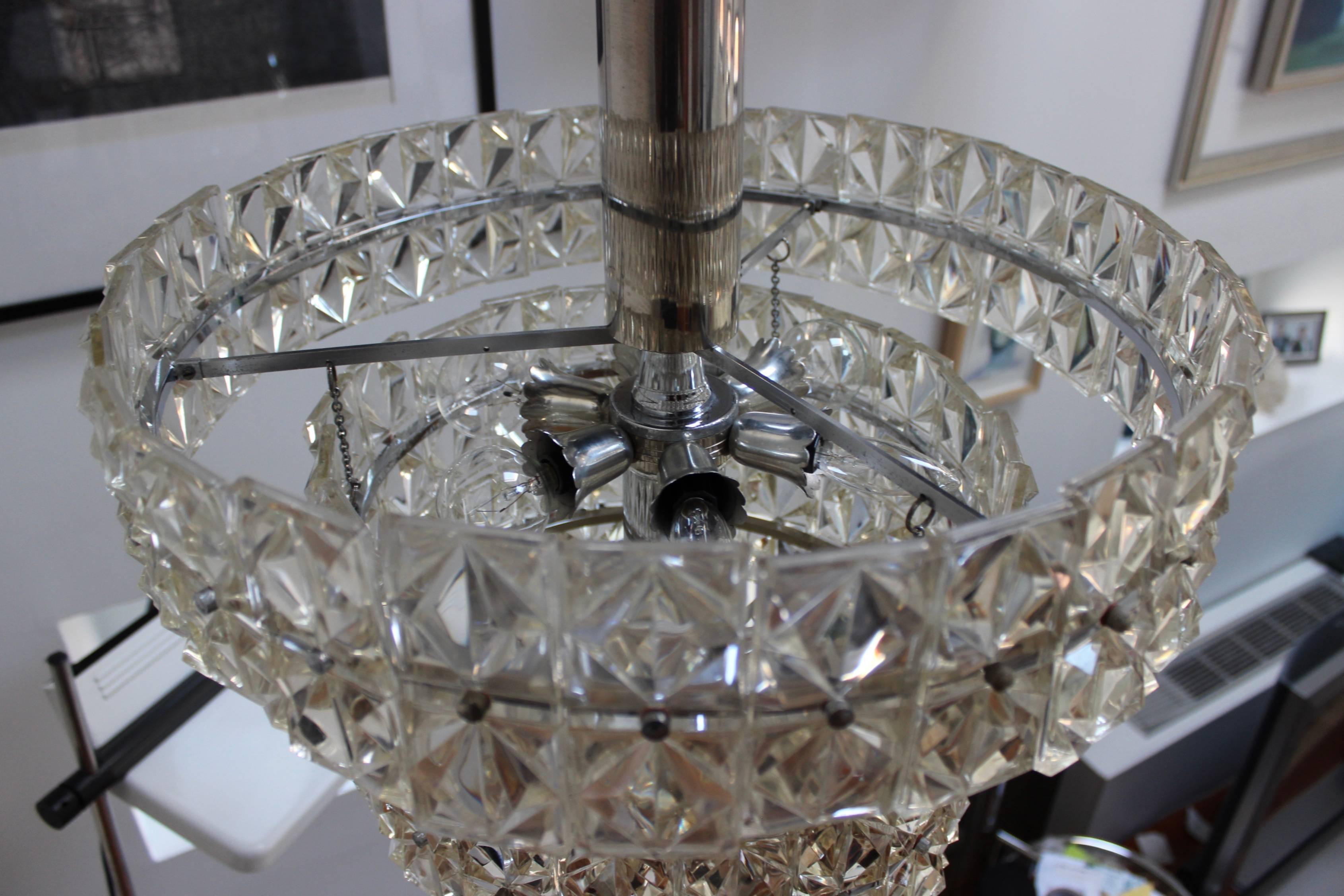 1960s Tagetti Sankey Chrome and Glass Chandelier In Good Condition For Sale In New York, NY