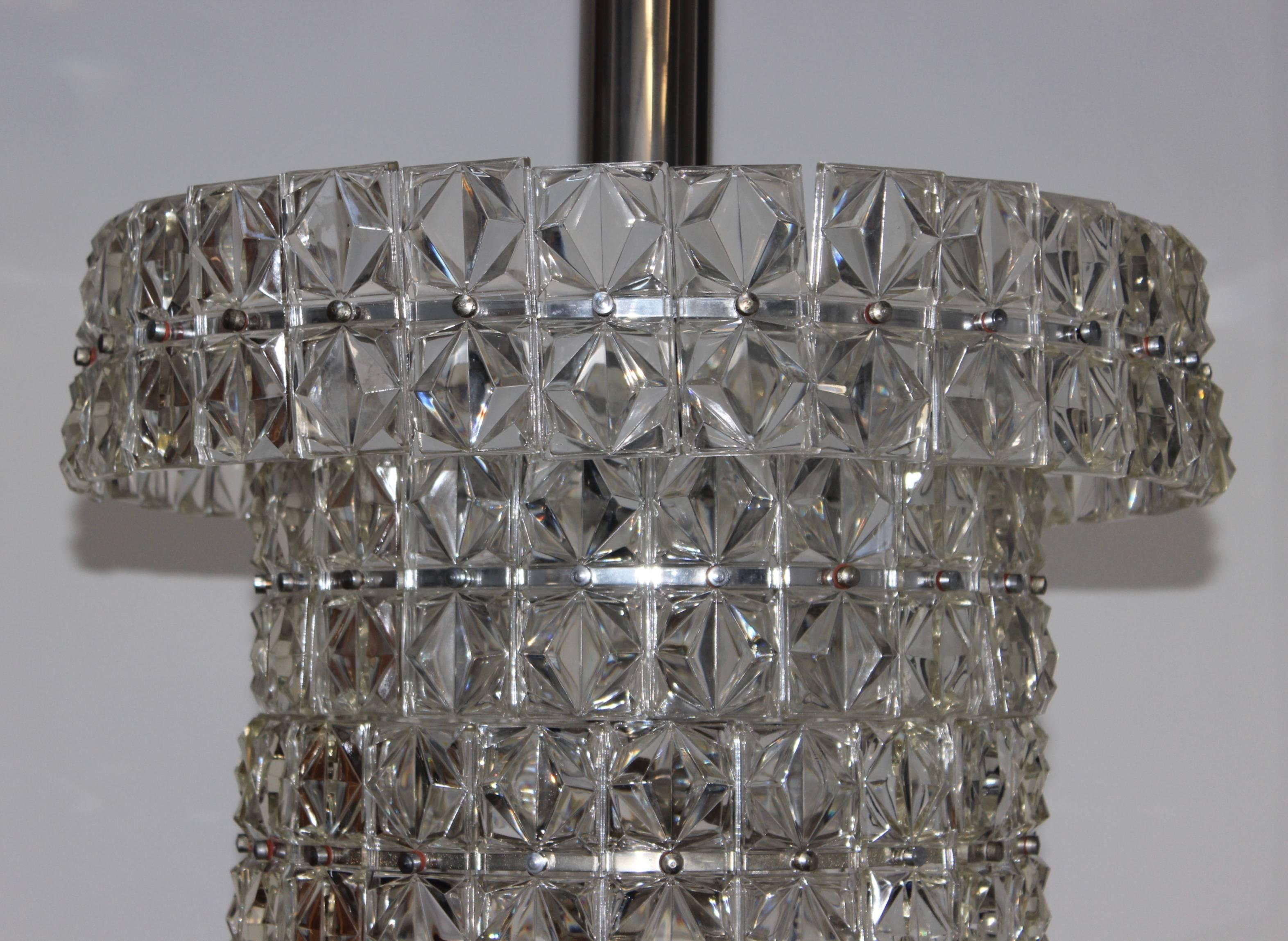 20th Century 1960s Tagetti Sankey Chrome and Glass Chandelier For Sale